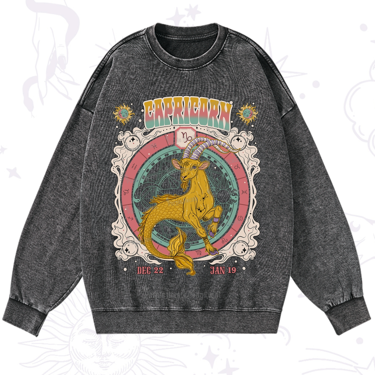 Purplehecate Capricorn Cosmic Zodiac Washed Sweatshirt