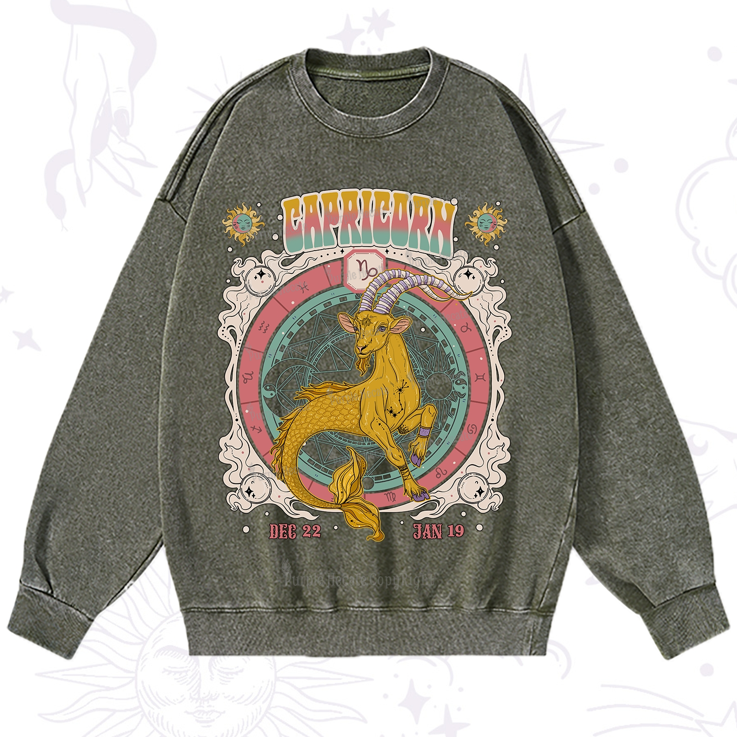 Purplehecate Capricorn Cosmic Zodiac Washed Sweatshirt