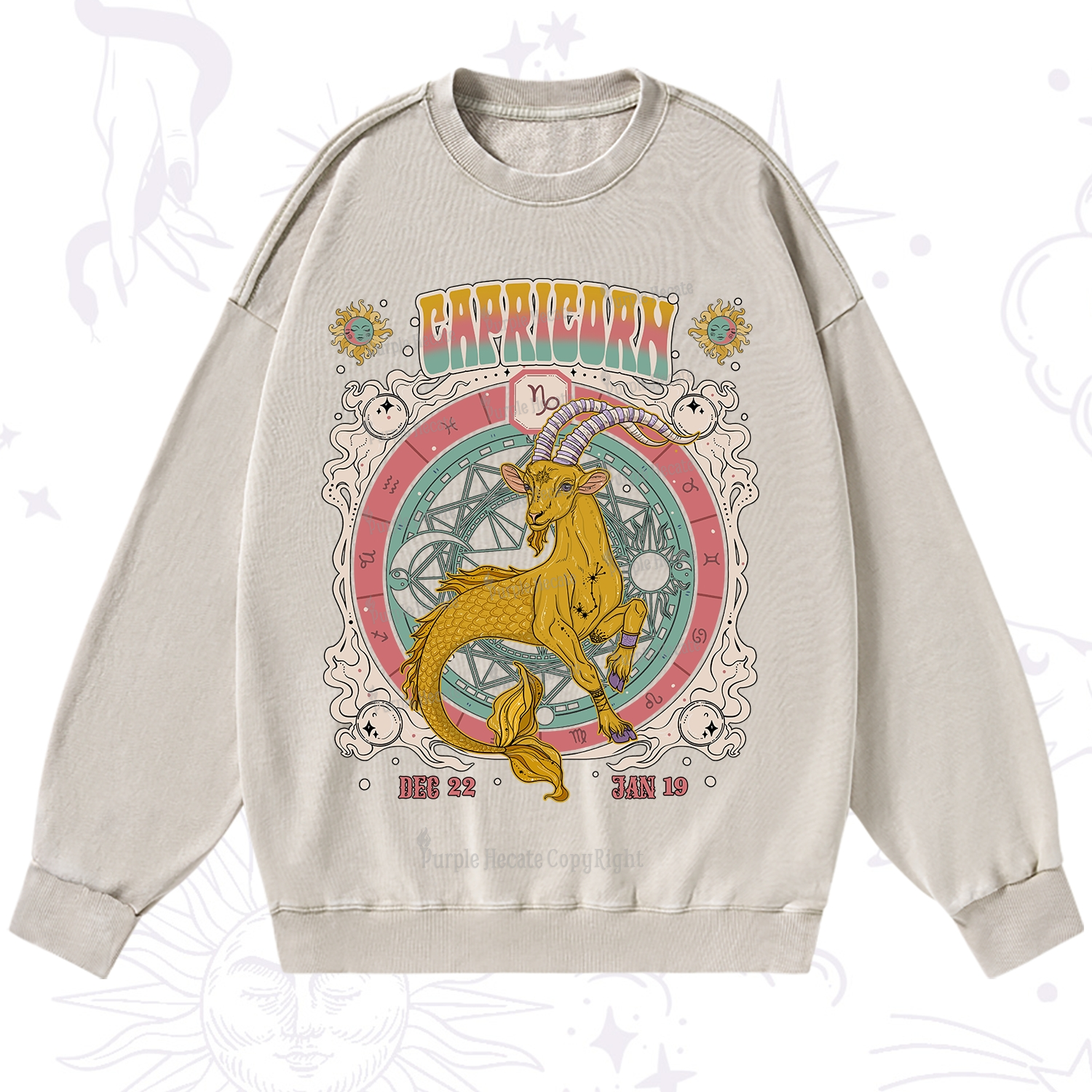 Purplehecate Capricorn Cosmic Zodiac Washed Sweatshirt