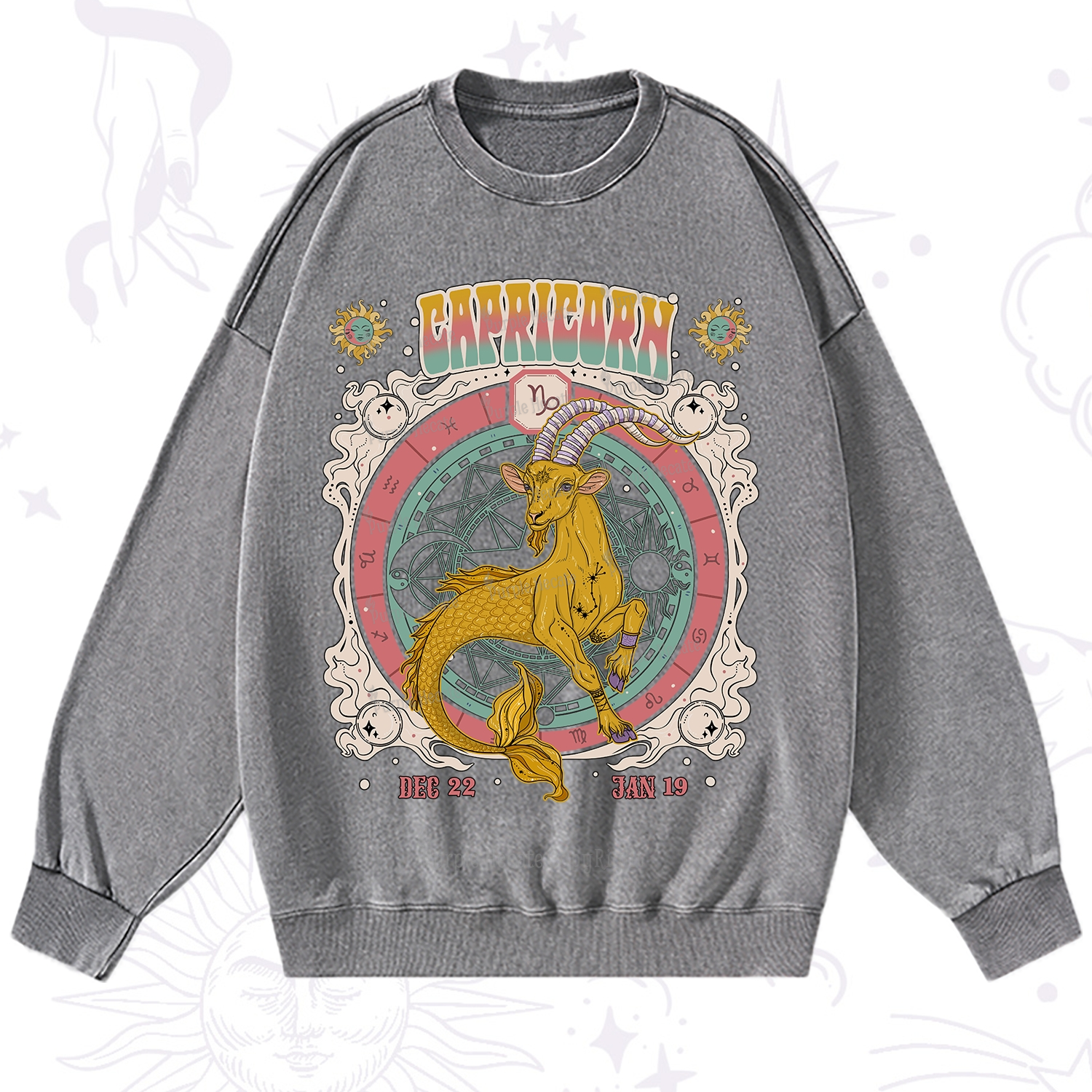 Purplehecate Capricorn Cosmic Zodiac Washed Sweatshirt