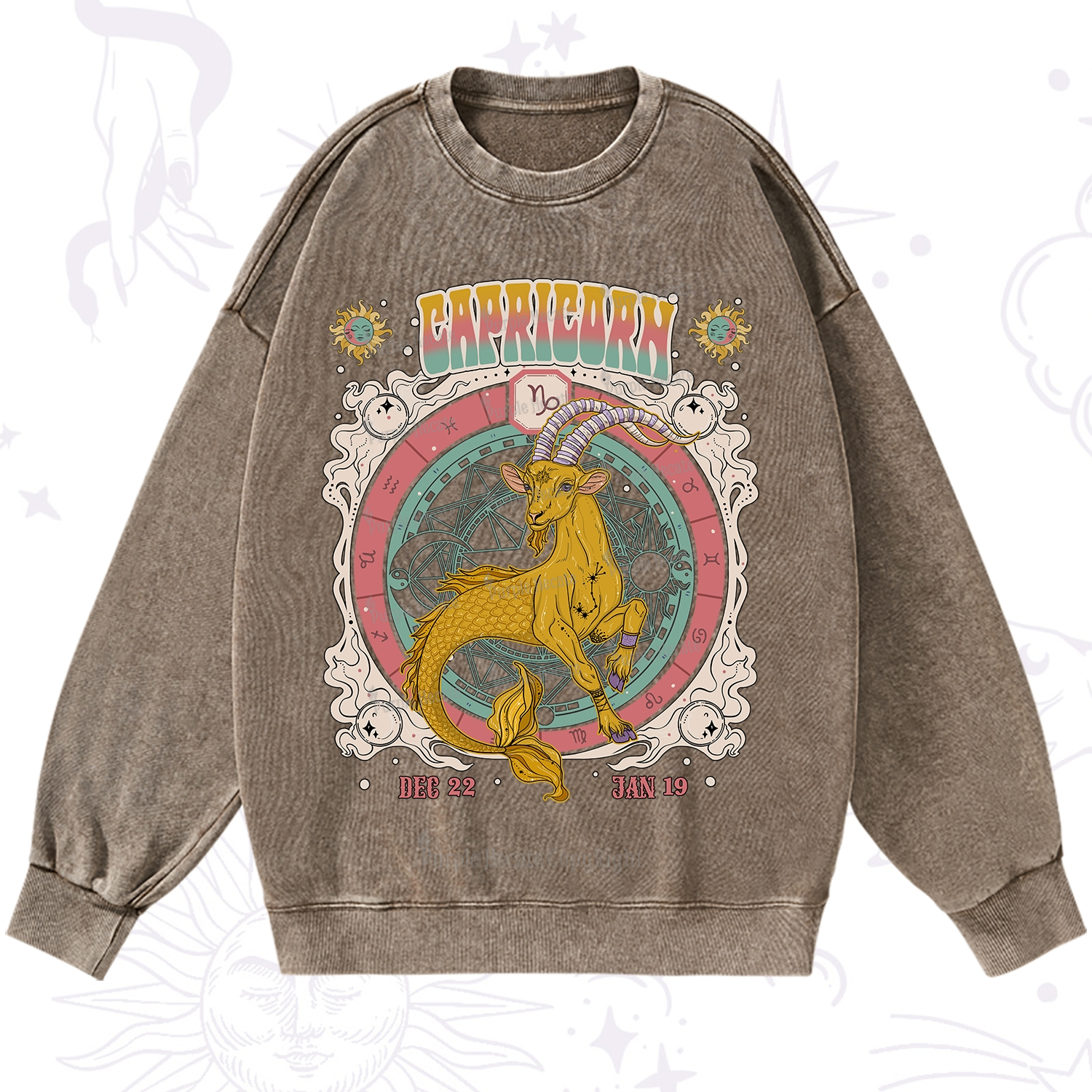 Purplehecate Capricorn Cosmic Zodiac Washed Sweatshirt