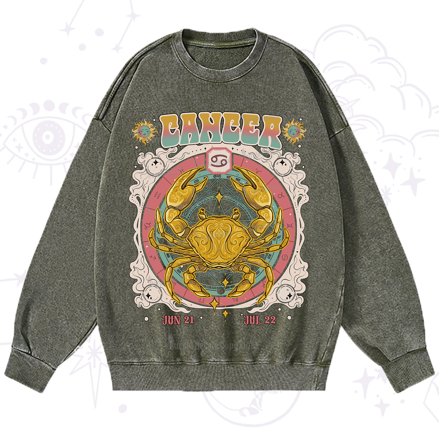 Purplehecate Cancer Cosmic Zodiac Washed Sweatshirt