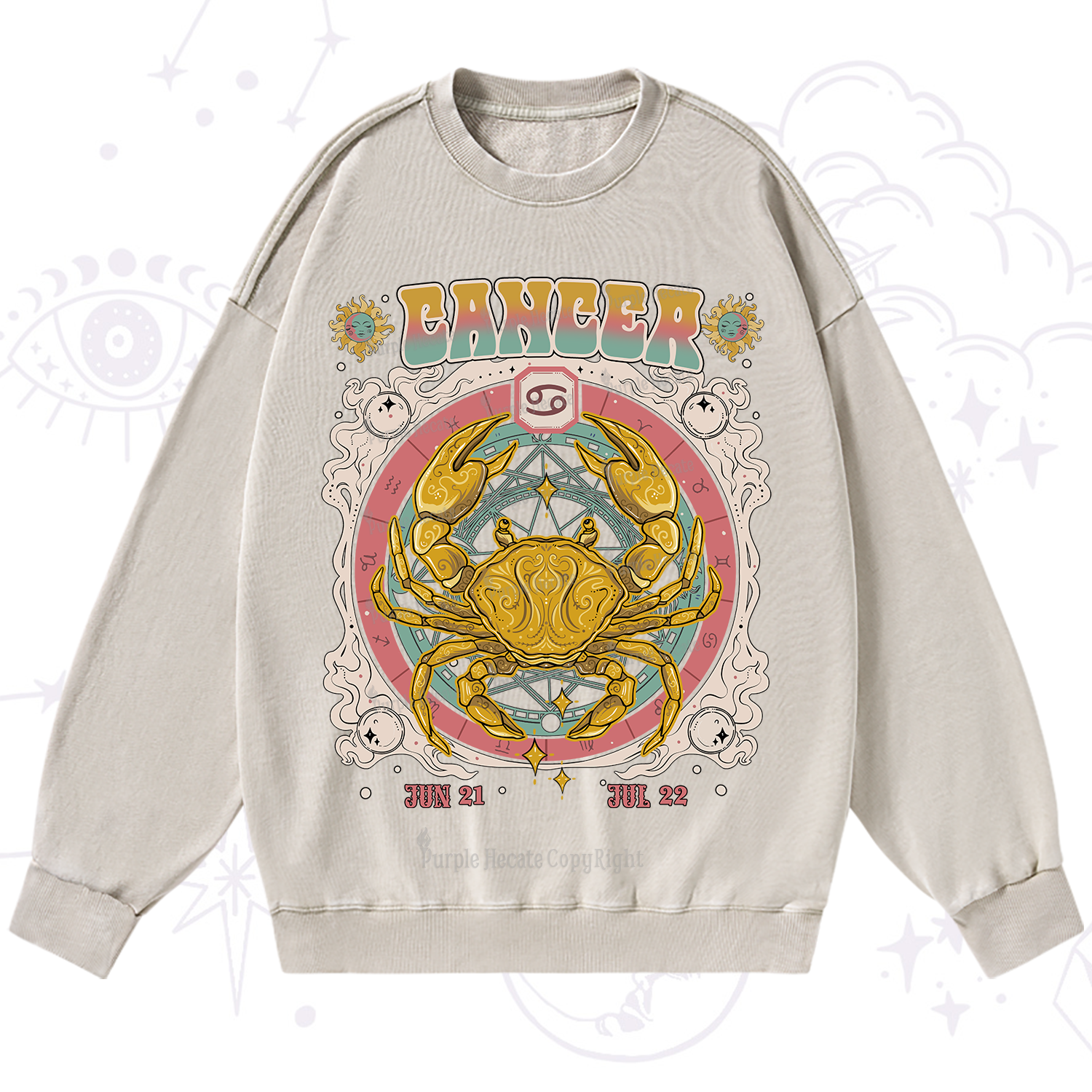 Purplehecate Cancer Cosmic Zodiac Washed Sweatshirt
