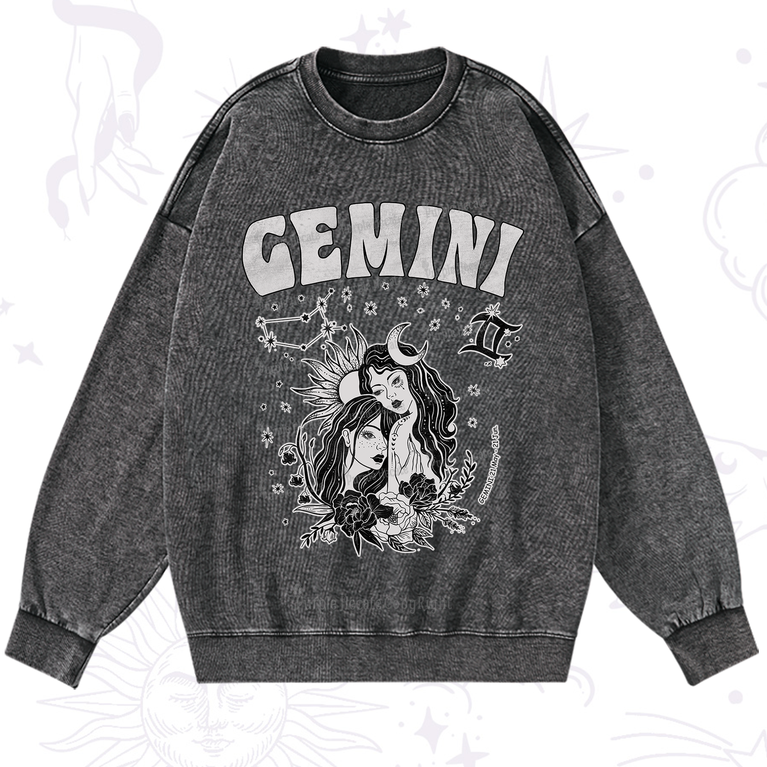 Purplehecate Gemini Zodiac Glyphs  Washed Sweatshirt
