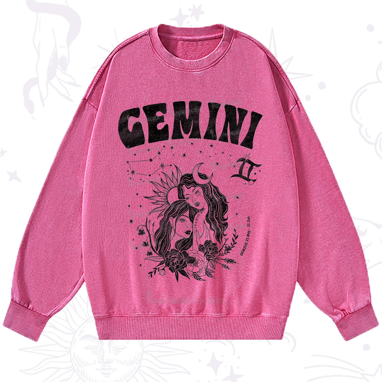 Purplehecate Gemini Zodiac Glyphs  Washed Sweatshirt