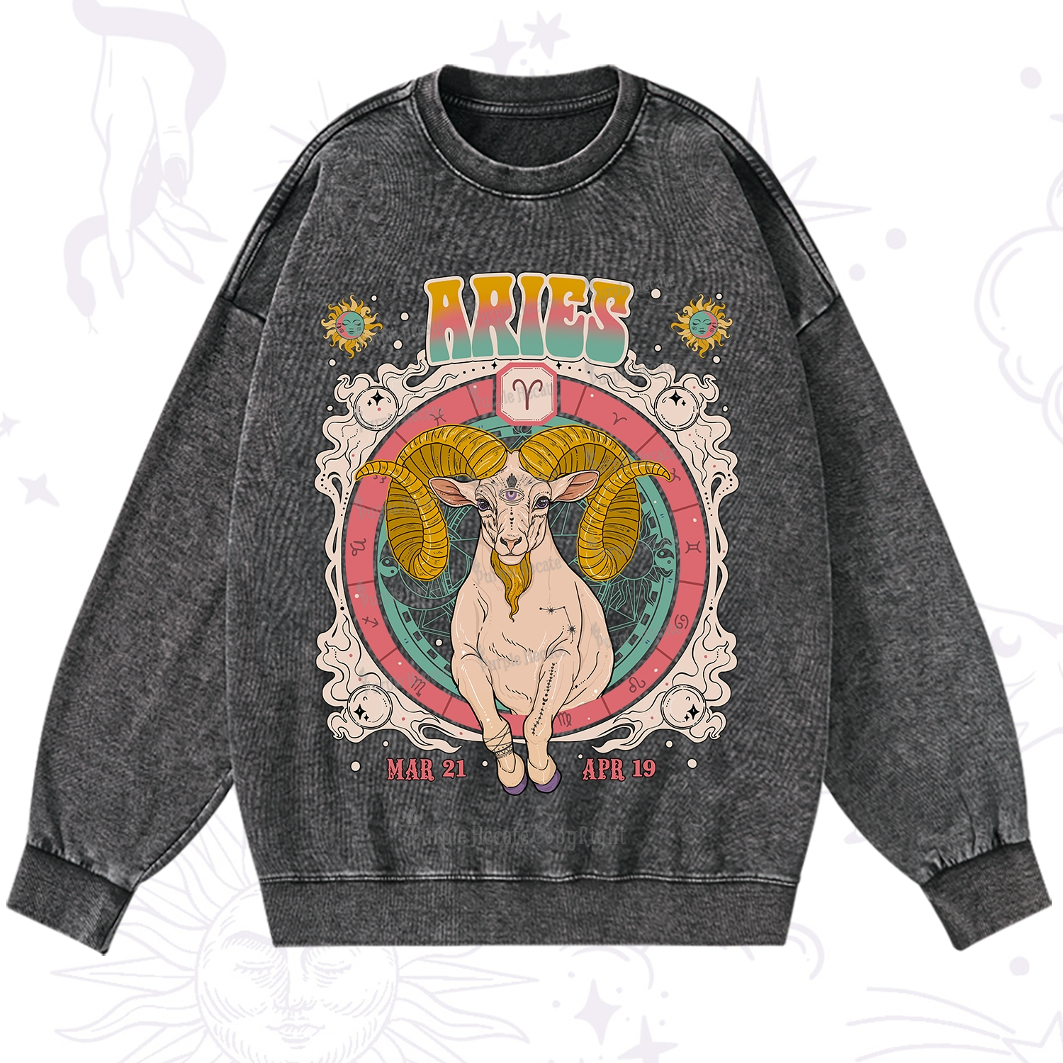 Purplehecate Aries Cosmic Zodiac Washed Sweatshirt
