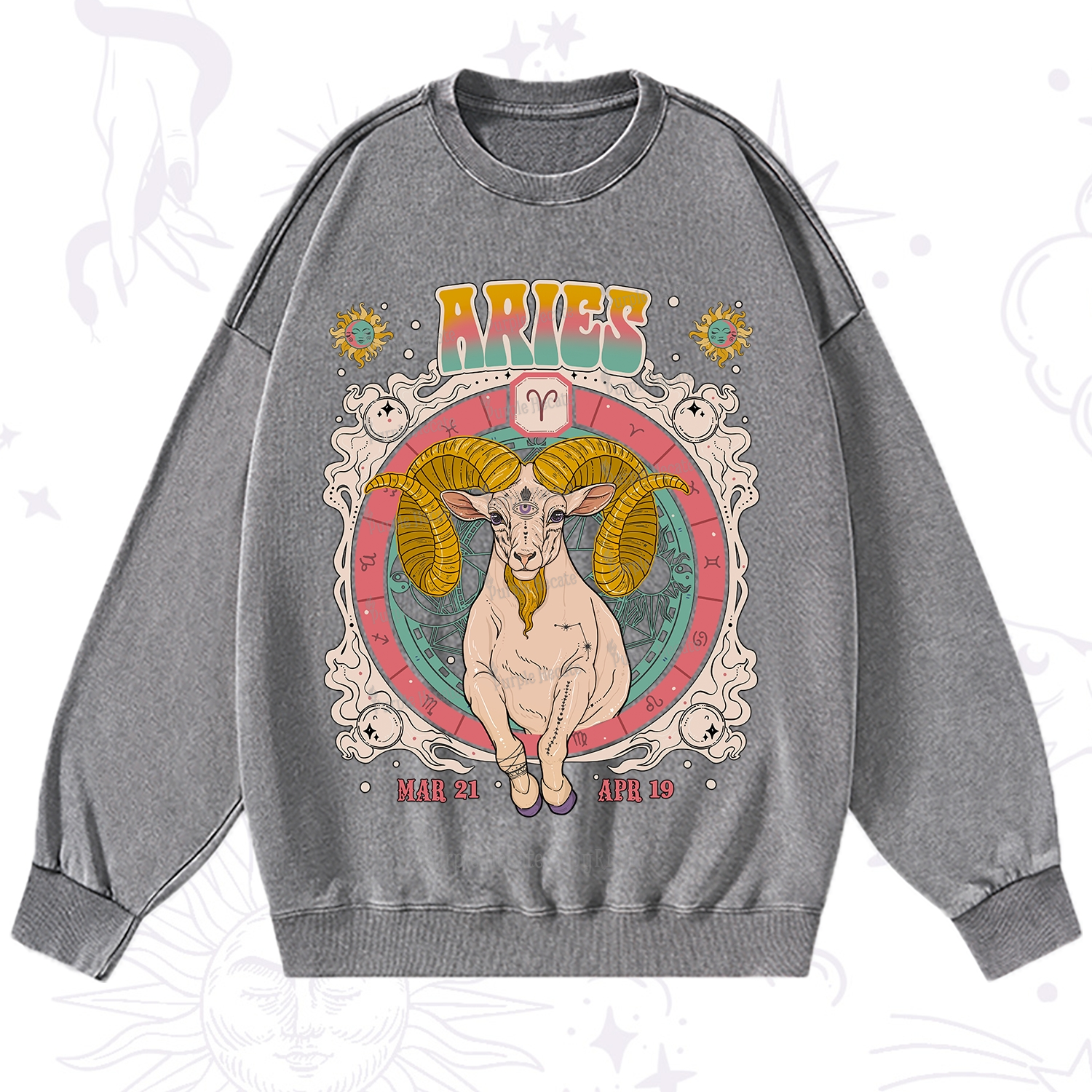 Purplehecate Aries Cosmic Zodiac Washed Sweatshirt