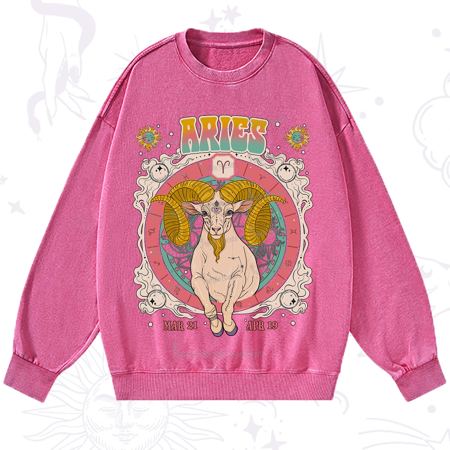 Purplehecate Aries Cosmic Zodiac Washed Sweatshirt