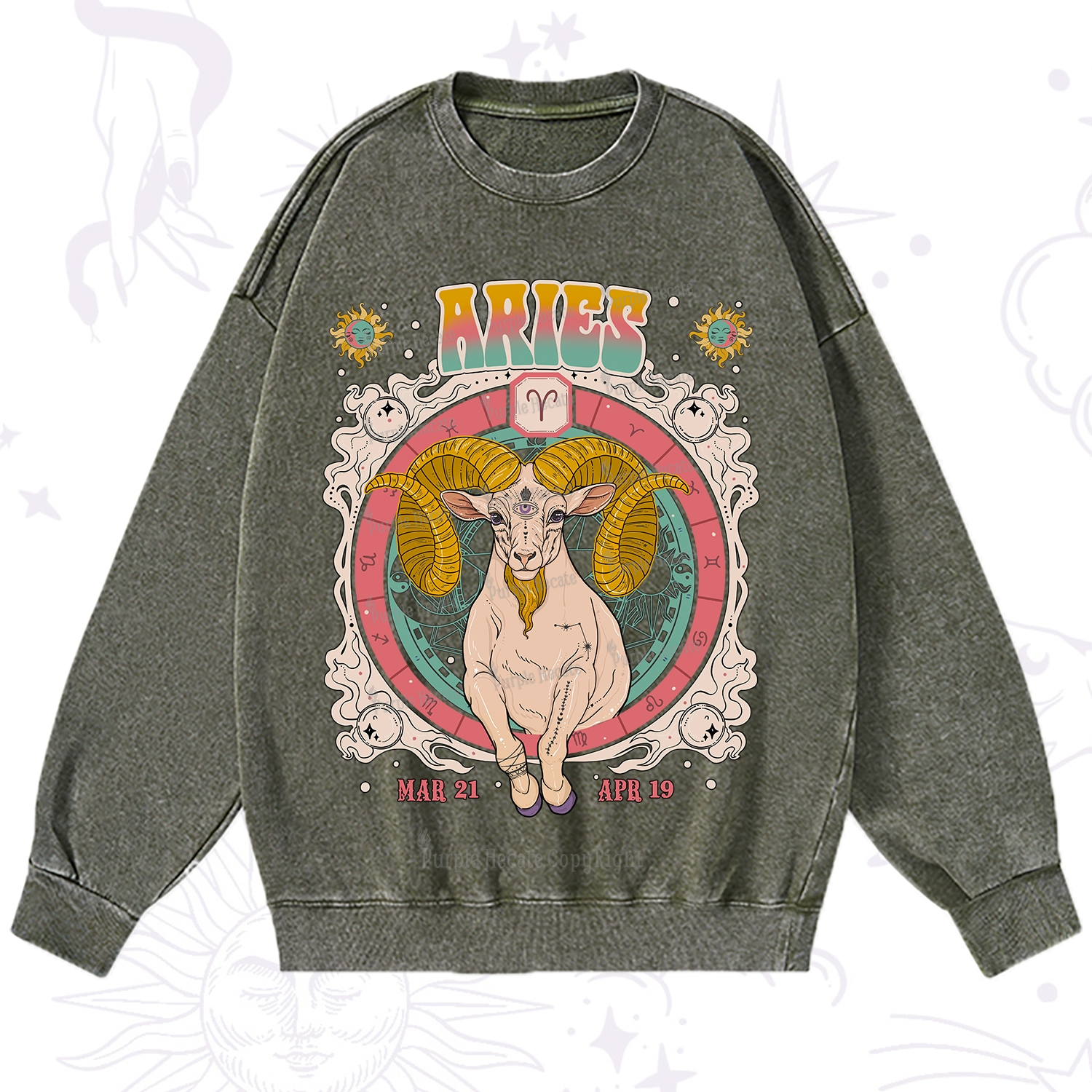 Purplehecate Aries Cosmic Zodiac Washed Sweatshirt