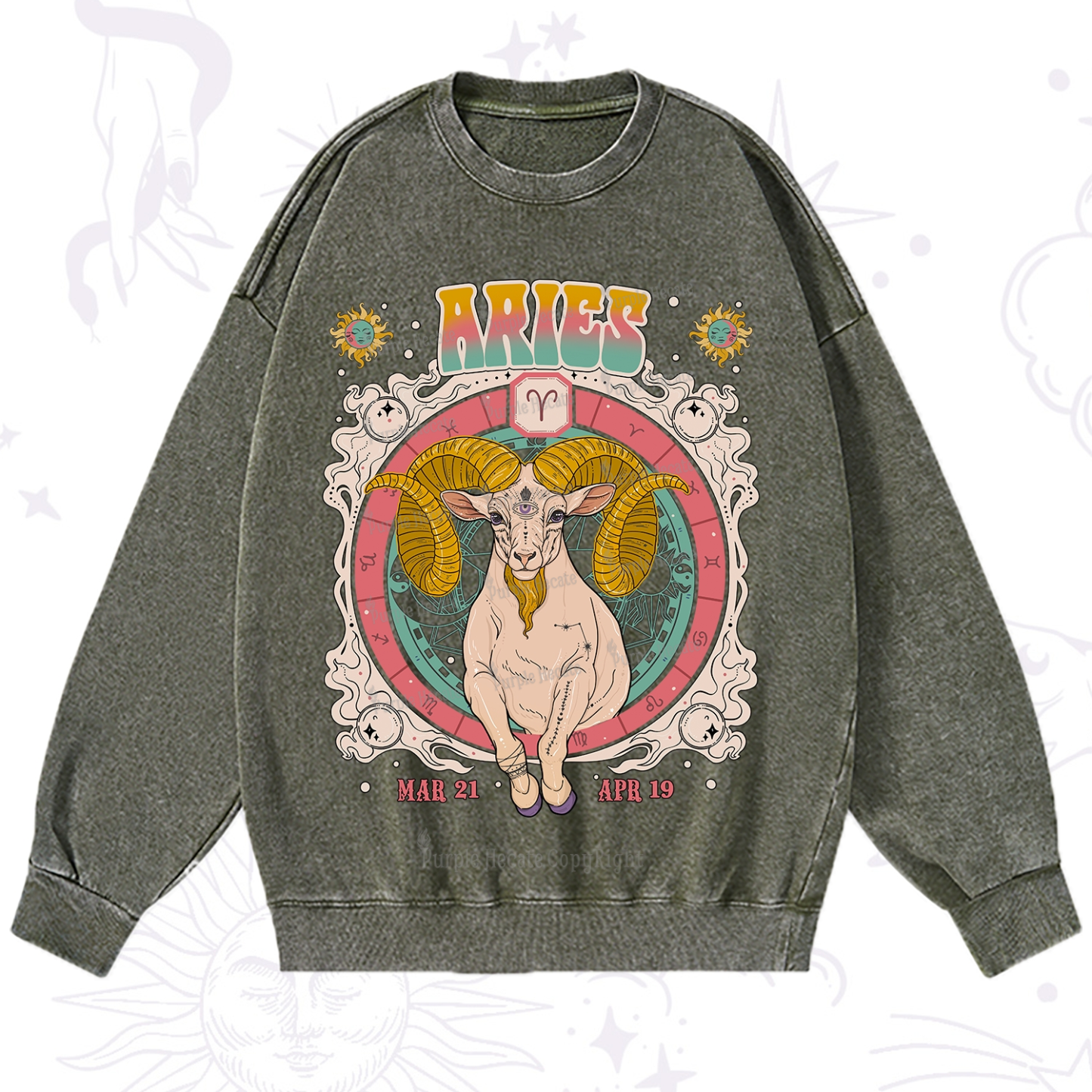 Purplehecate Aries Cosmic Zodiac Washed Sweatshirt