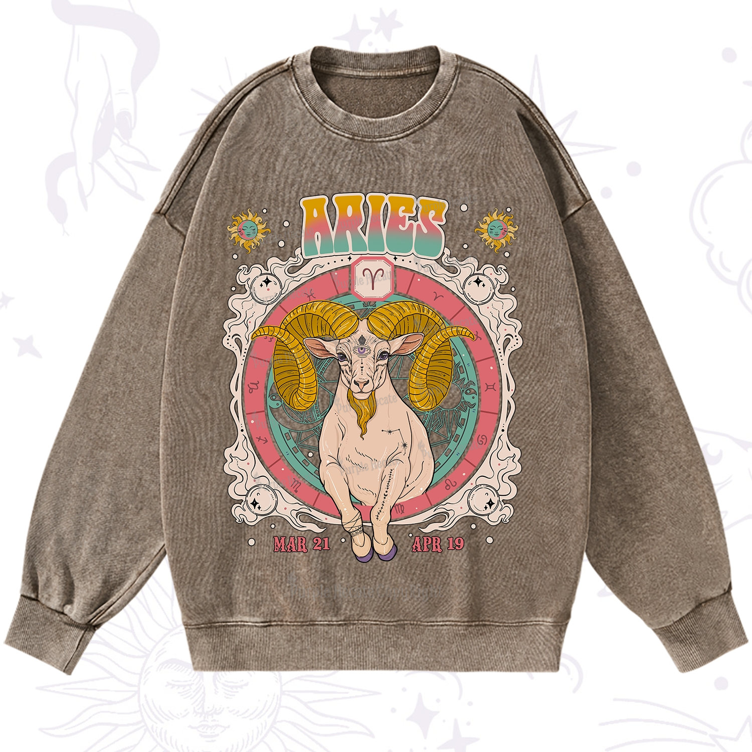Purplehecate Aries Cosmic Zodiac Washed Sweatshirt