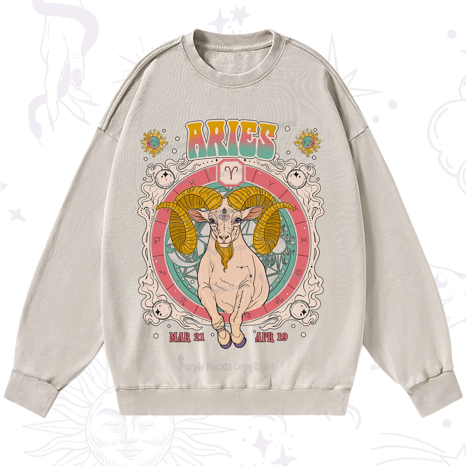 Purplehecate Aries Cosmic Zodiac Washed Sweatshirt