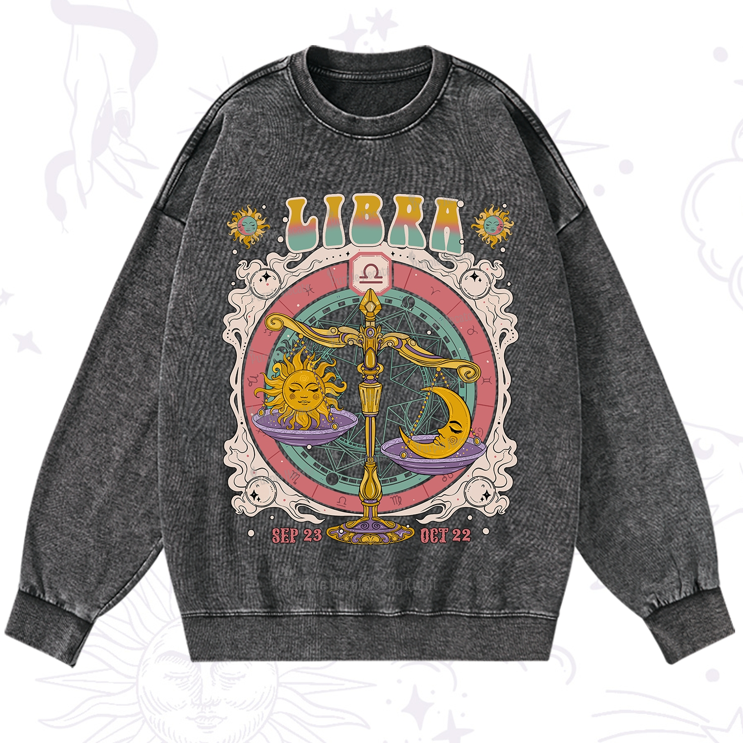Purplehecate Libra Cosmic Zodiac Washed Sweatshirt