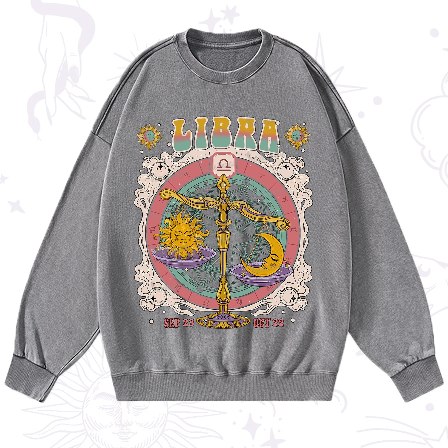 Purplehecate Libra Cosmic Zodiac Washed Sweatshirt