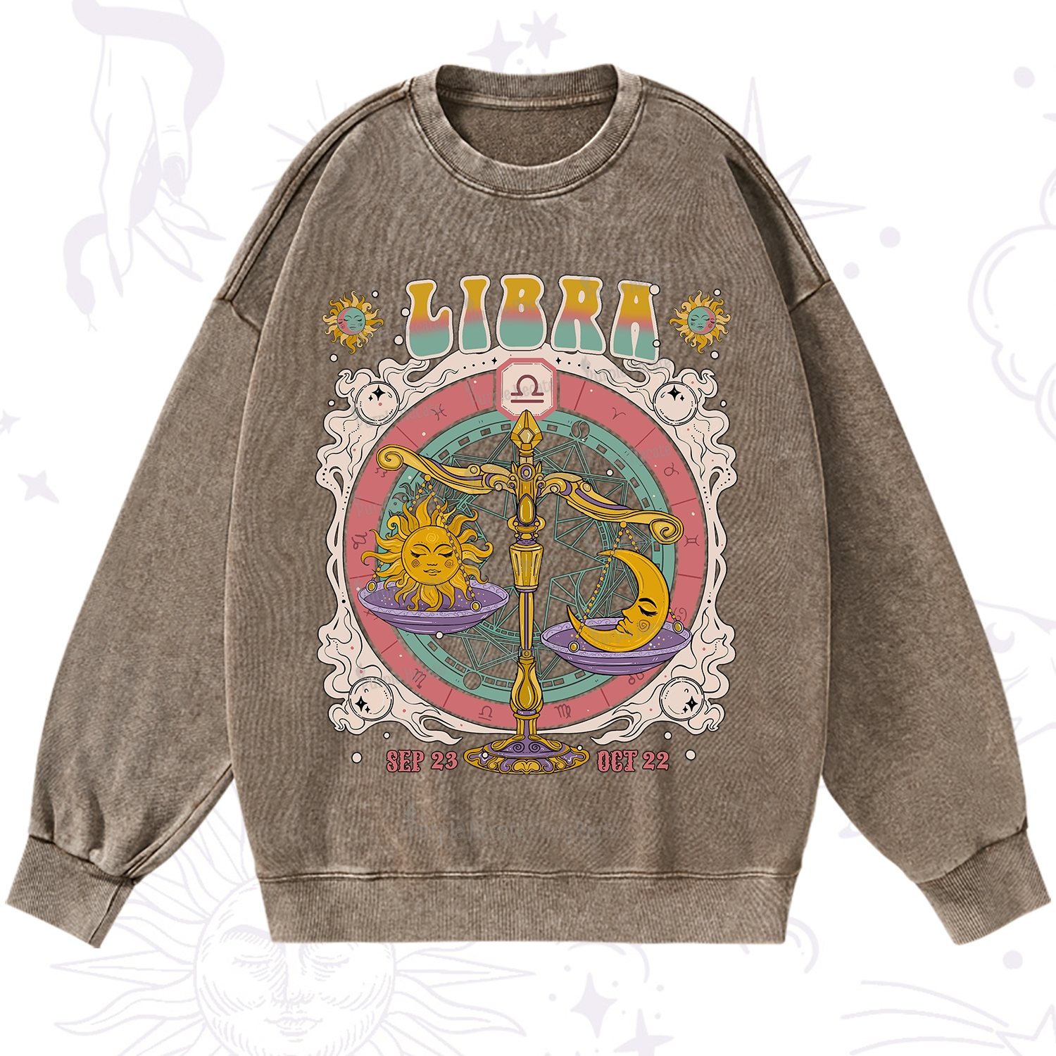 Purplehecate Libra Cosmic Zodiac Washed Sweatshirt