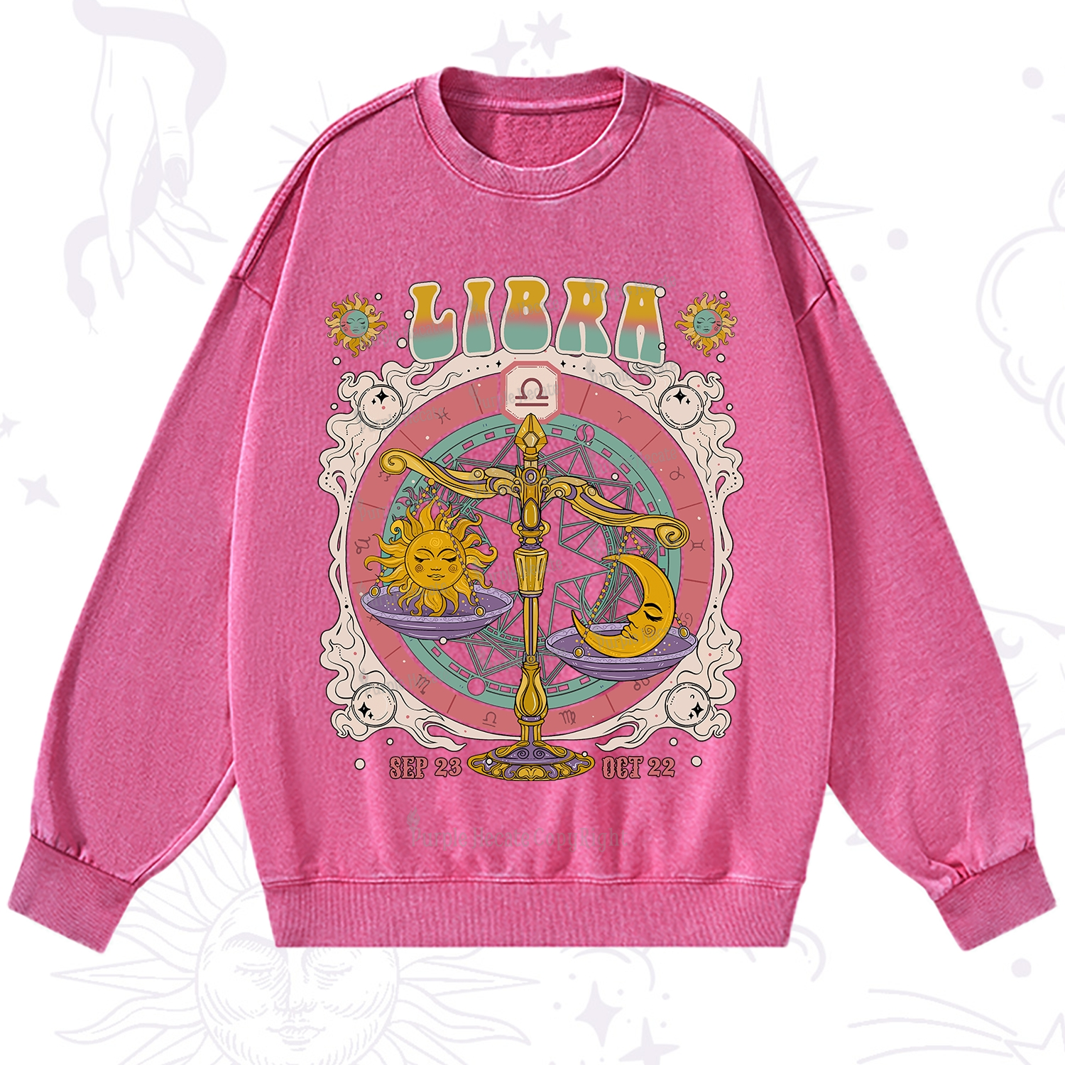 Purplehecate Libra Cosmic Zodiac Washed Sweatshirt
