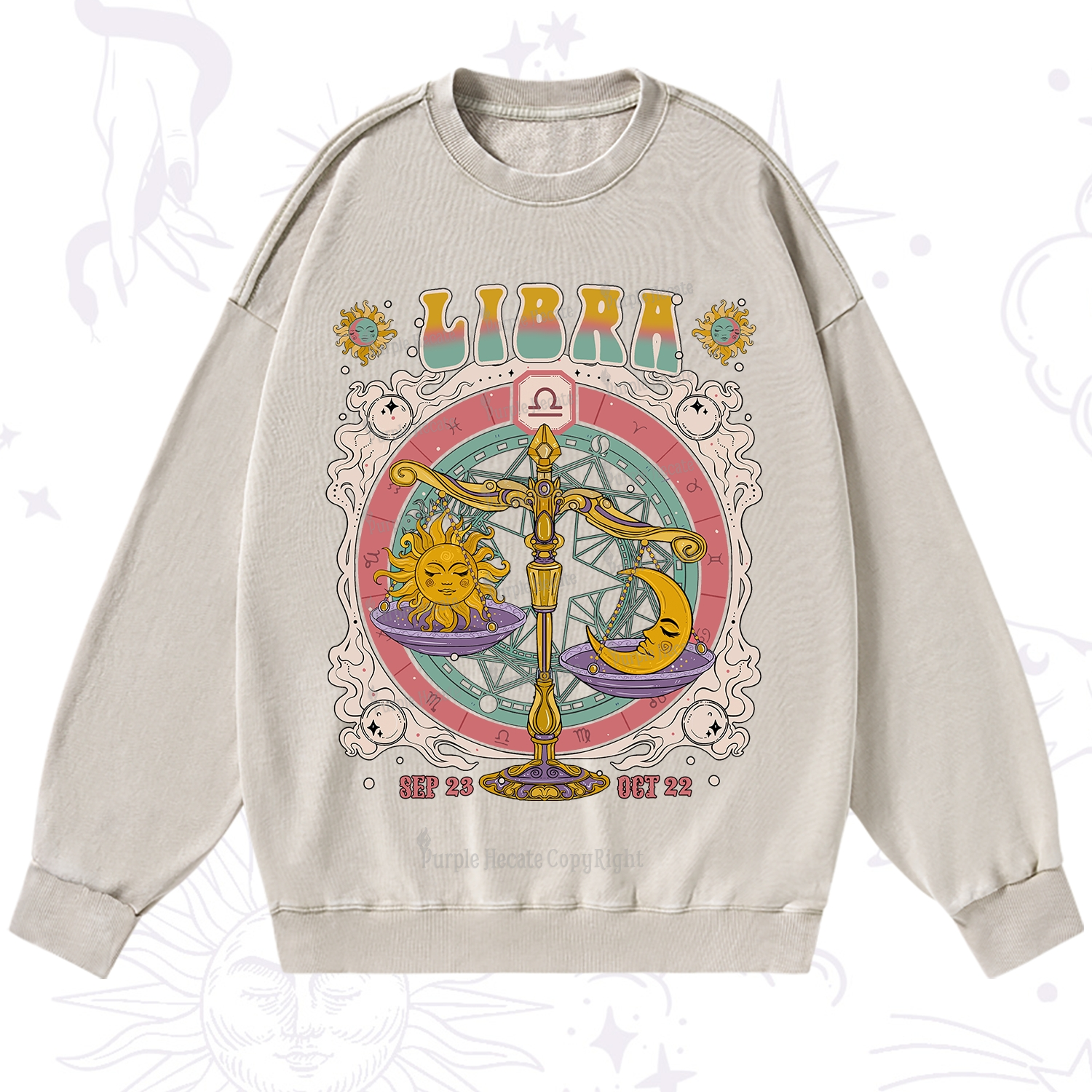Purplehecate Libra Cosmic Zodiac Washed Sweatshirt