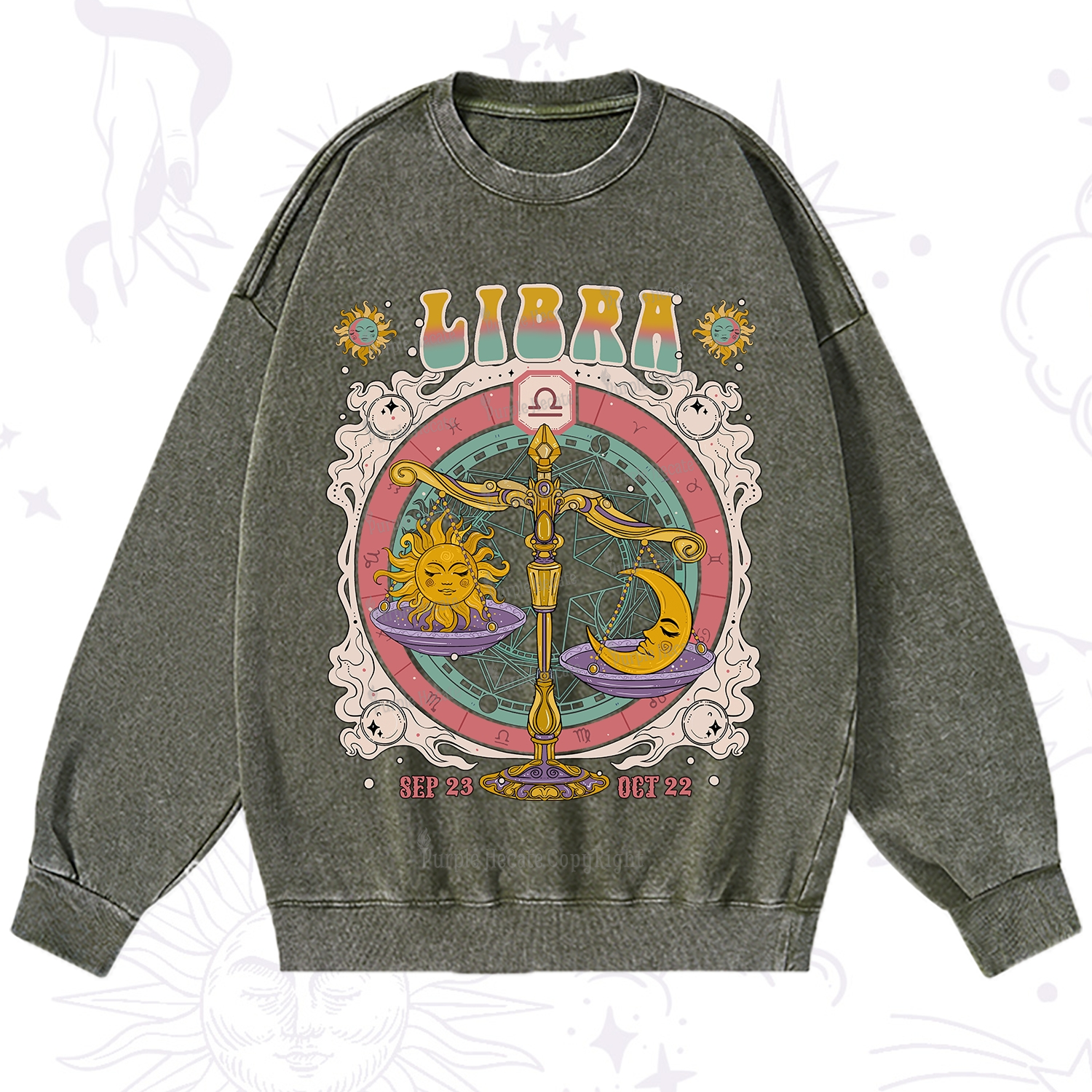 Purplehecate Libra Cosmic Zodiac Washed Sweatshirt