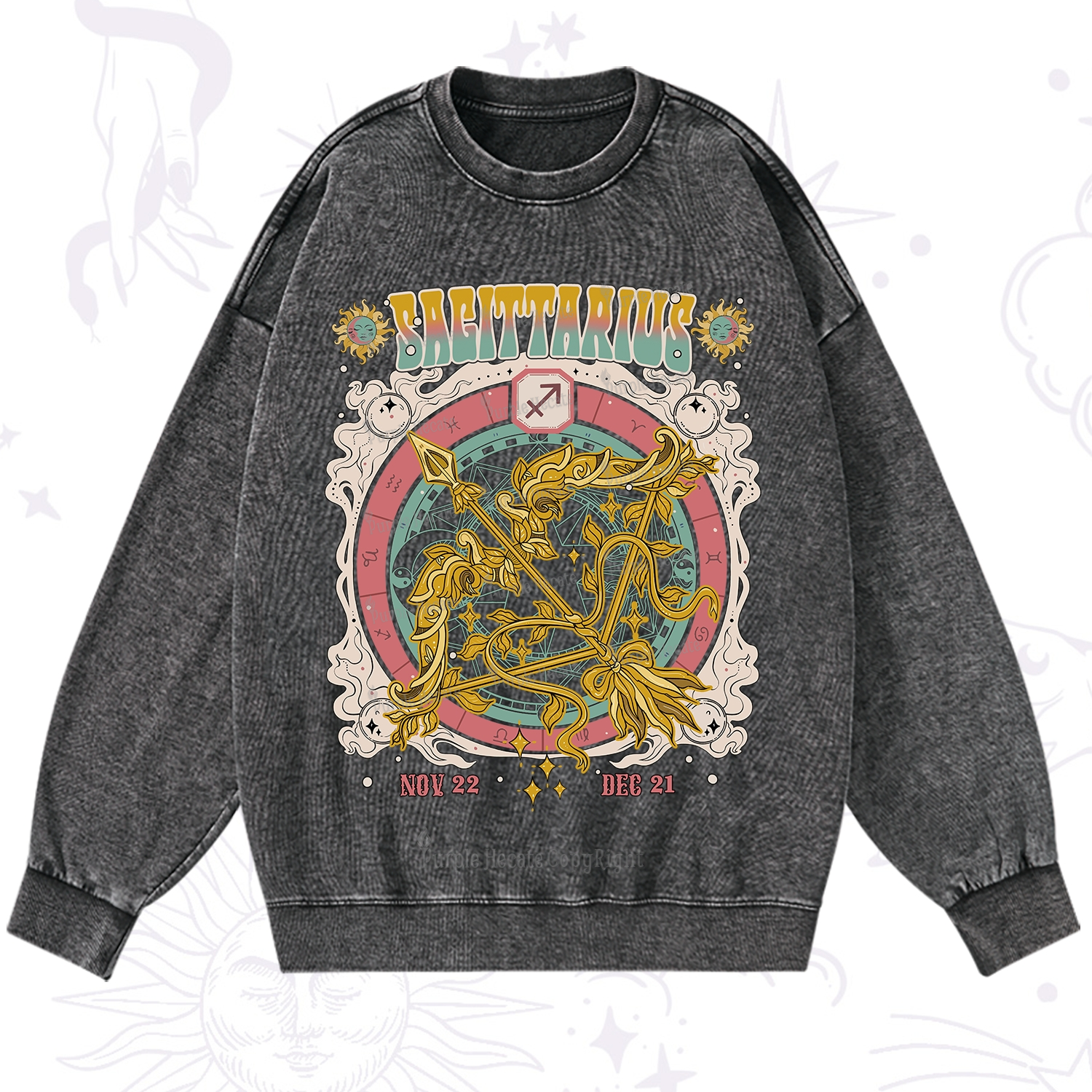 Purplehecate Sagittarius Cosmic Zodiac Washed Sweatshirt