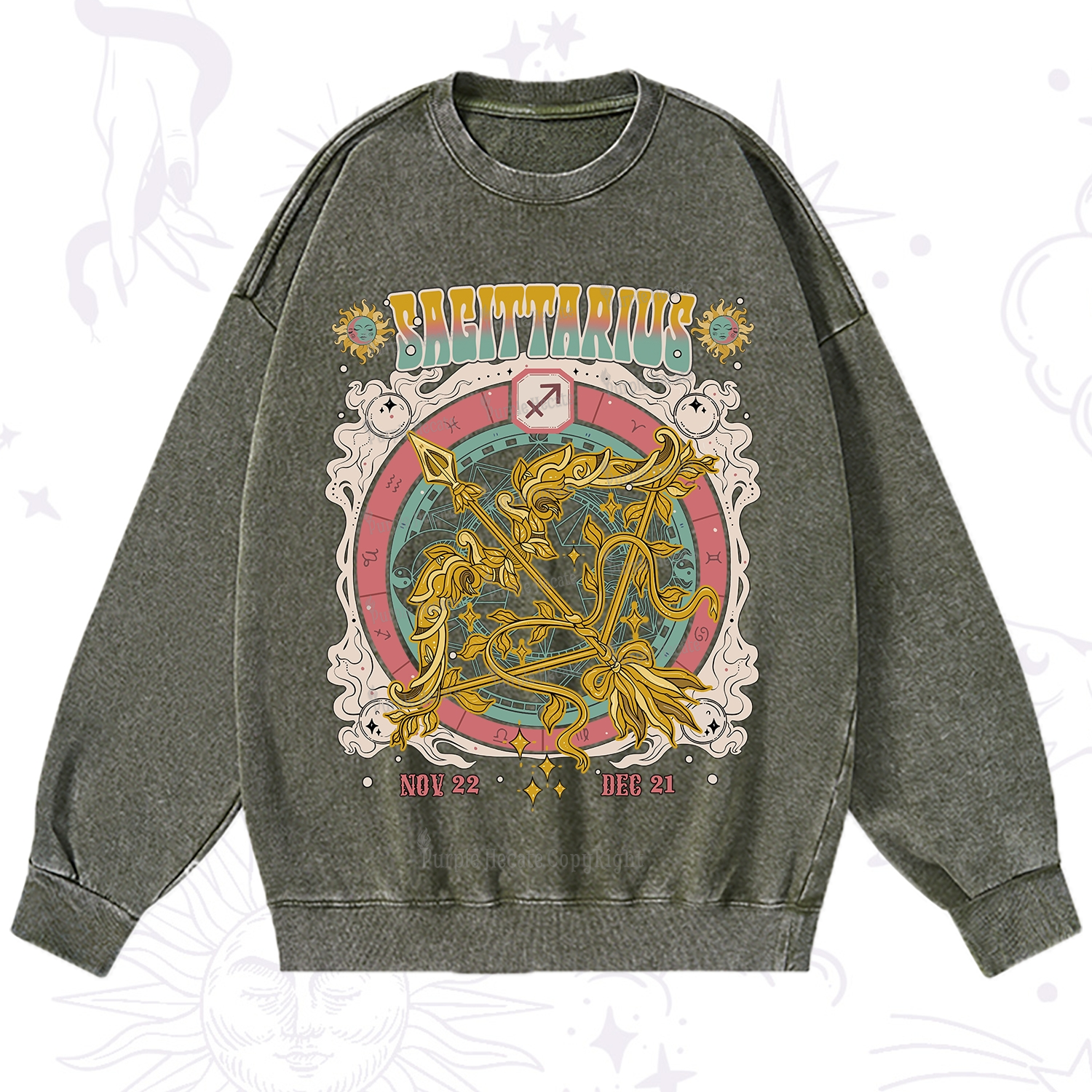 Purplehecate Sagittarius Cosmic Zodiac Washed Sweatshirt