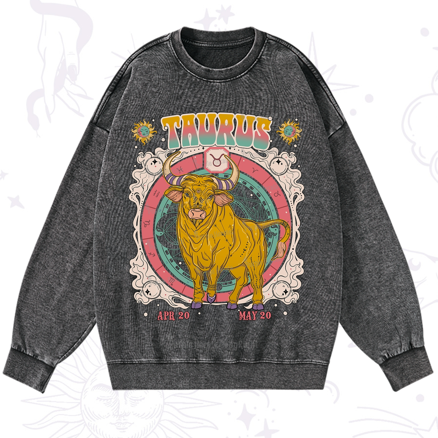 Purplehecate Taurus Cosmic Zodiac  Washed Sweatshirt