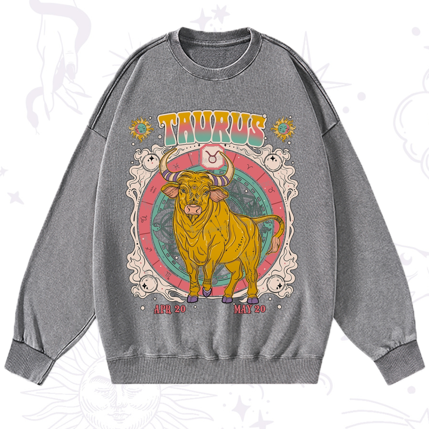 Purplehecate Taurus Cosmic Zodiac  Washed Sweatshirt