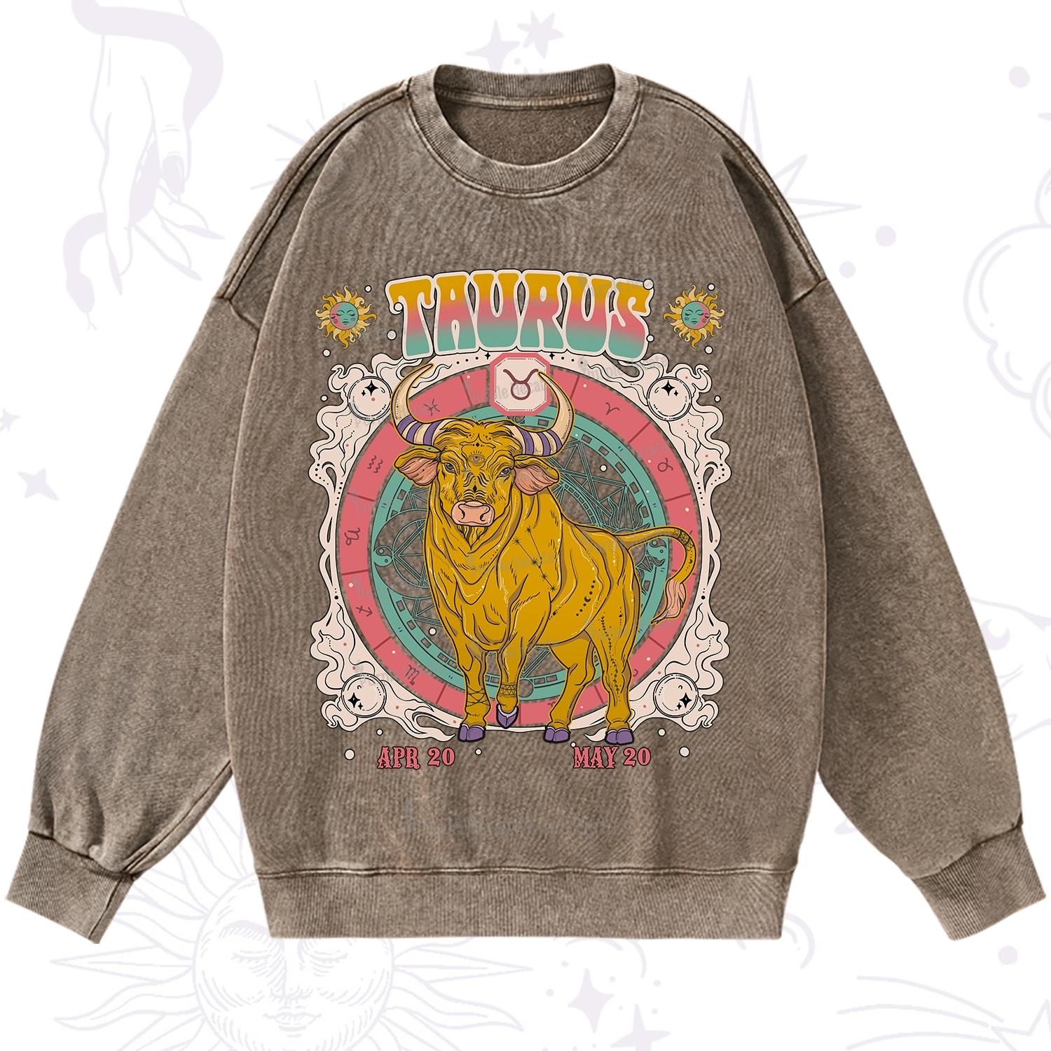 Purplehecate Taurus Cosmic Zodiac  Washed Sweatshirt