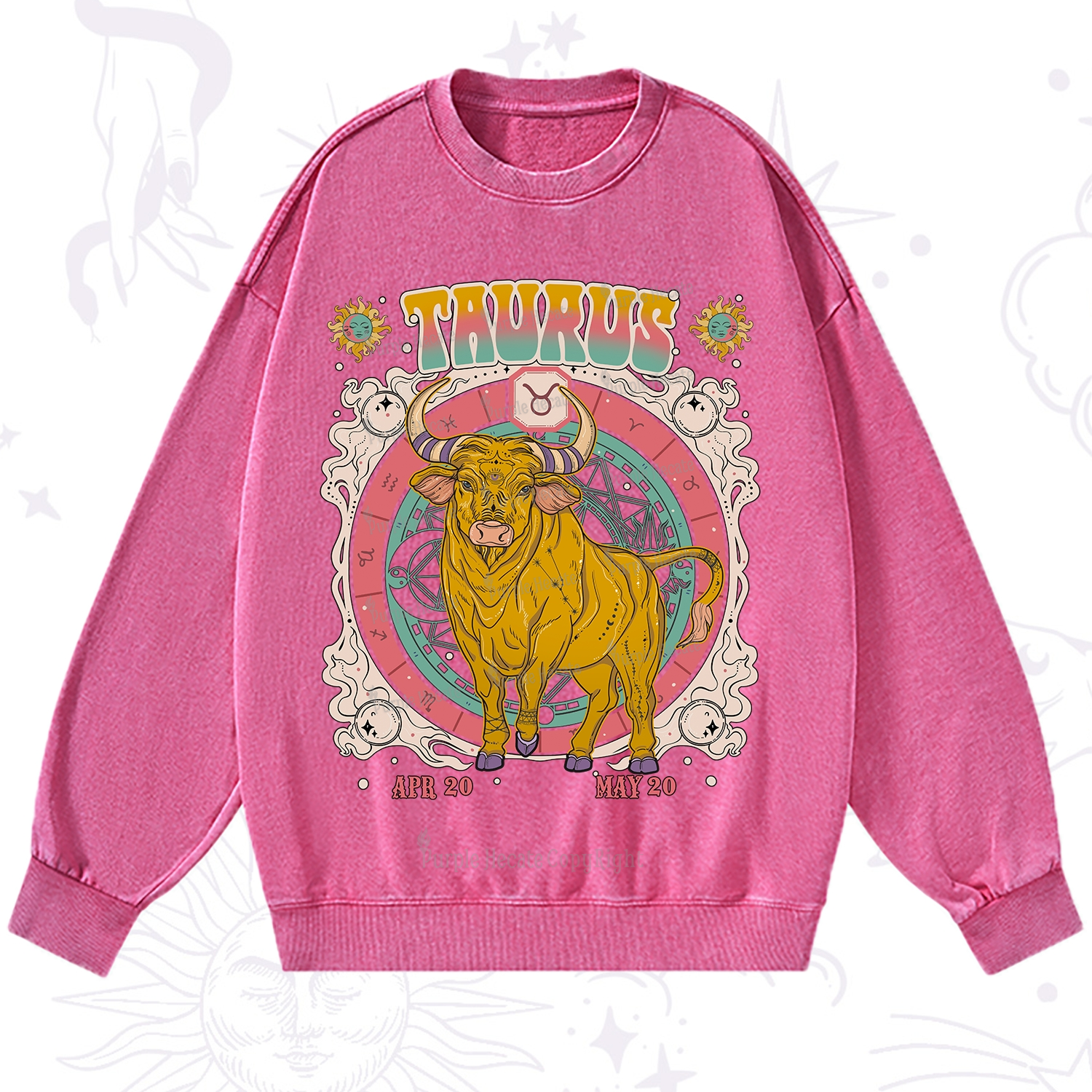 Purplehecate Taurus Cosmic Zodiac  Washed Sweatshirt