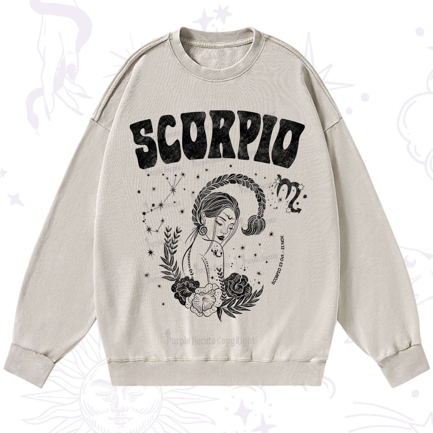Purplehecate Scorpio Zodiac Glyphs  Washed Sweatshirt