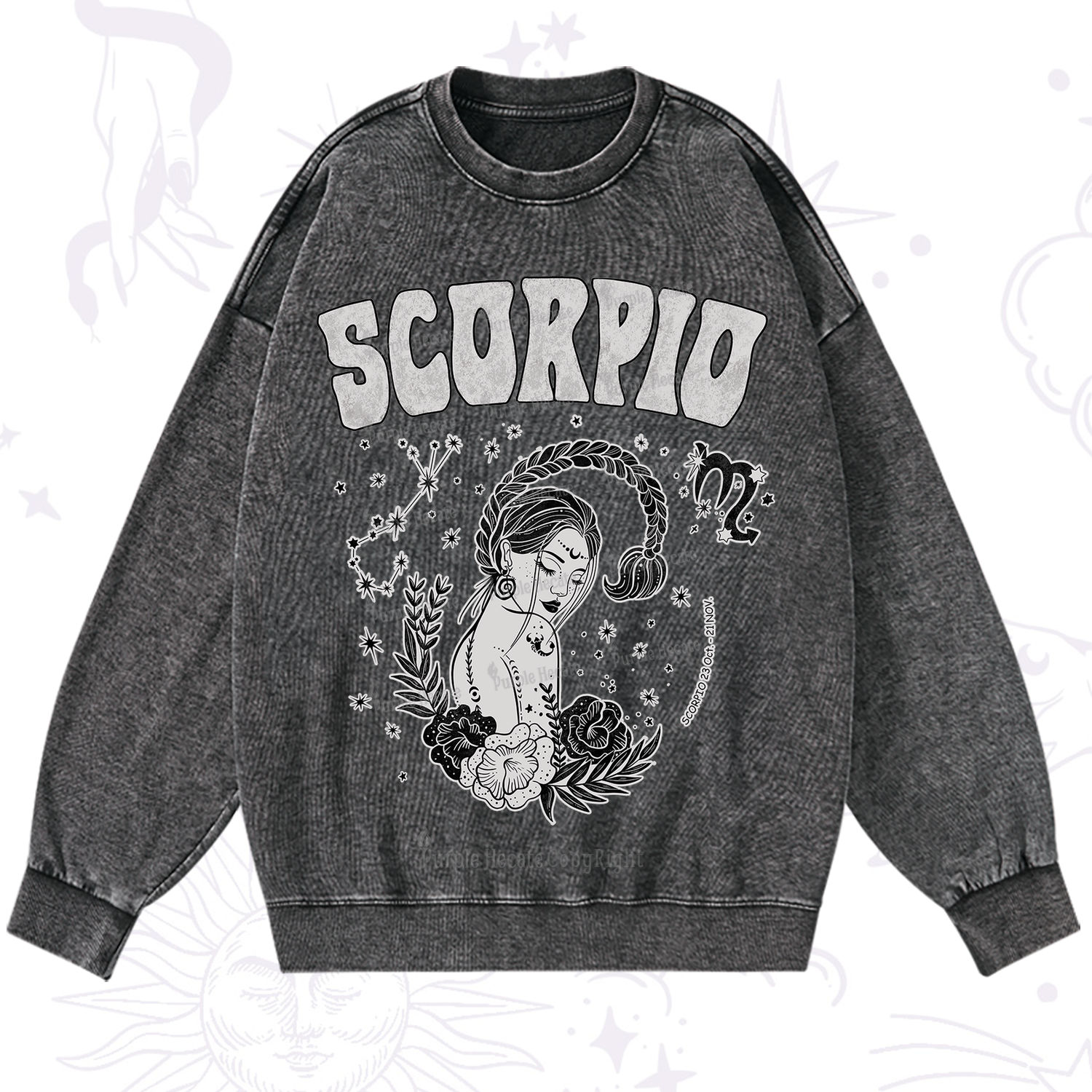 Purplehecate Scorpio Zodiac Glyphs  Washed Sweatshirt