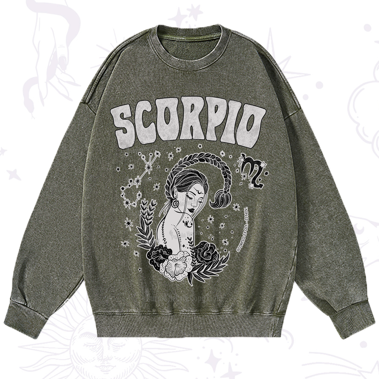 Purplehecate Scorpio Zodiac Glyphs  Washed Sweatshirt
