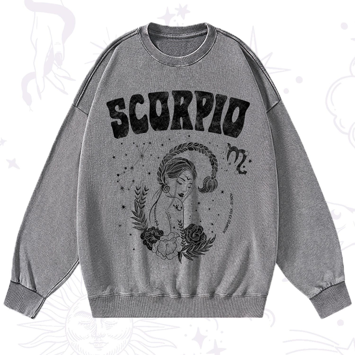 Purplehecate Scorpio Zodiac Glyphs  Washed Sweatshirt