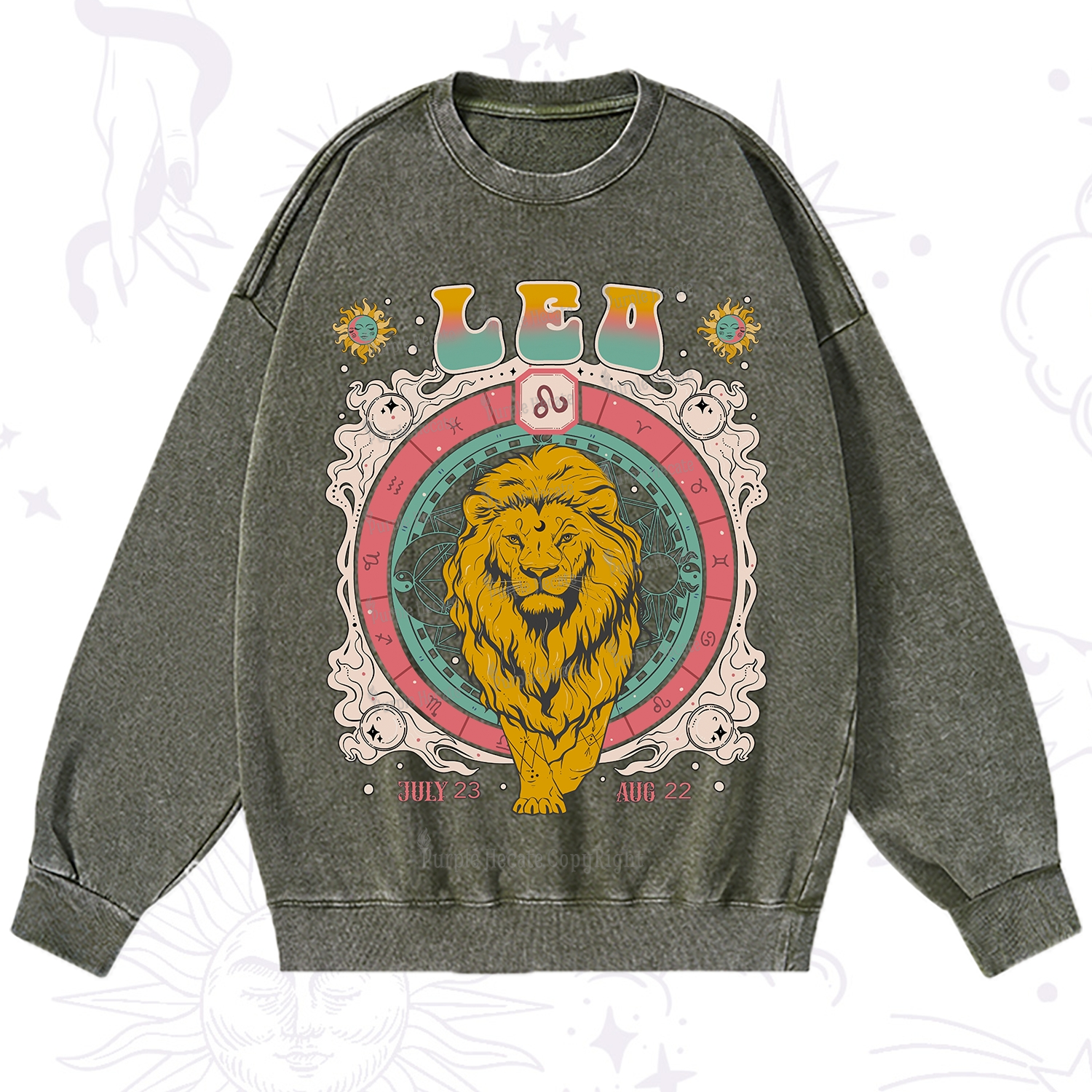 Purplehecate Leo Cosmic Zodiac Washed Sweatshirt