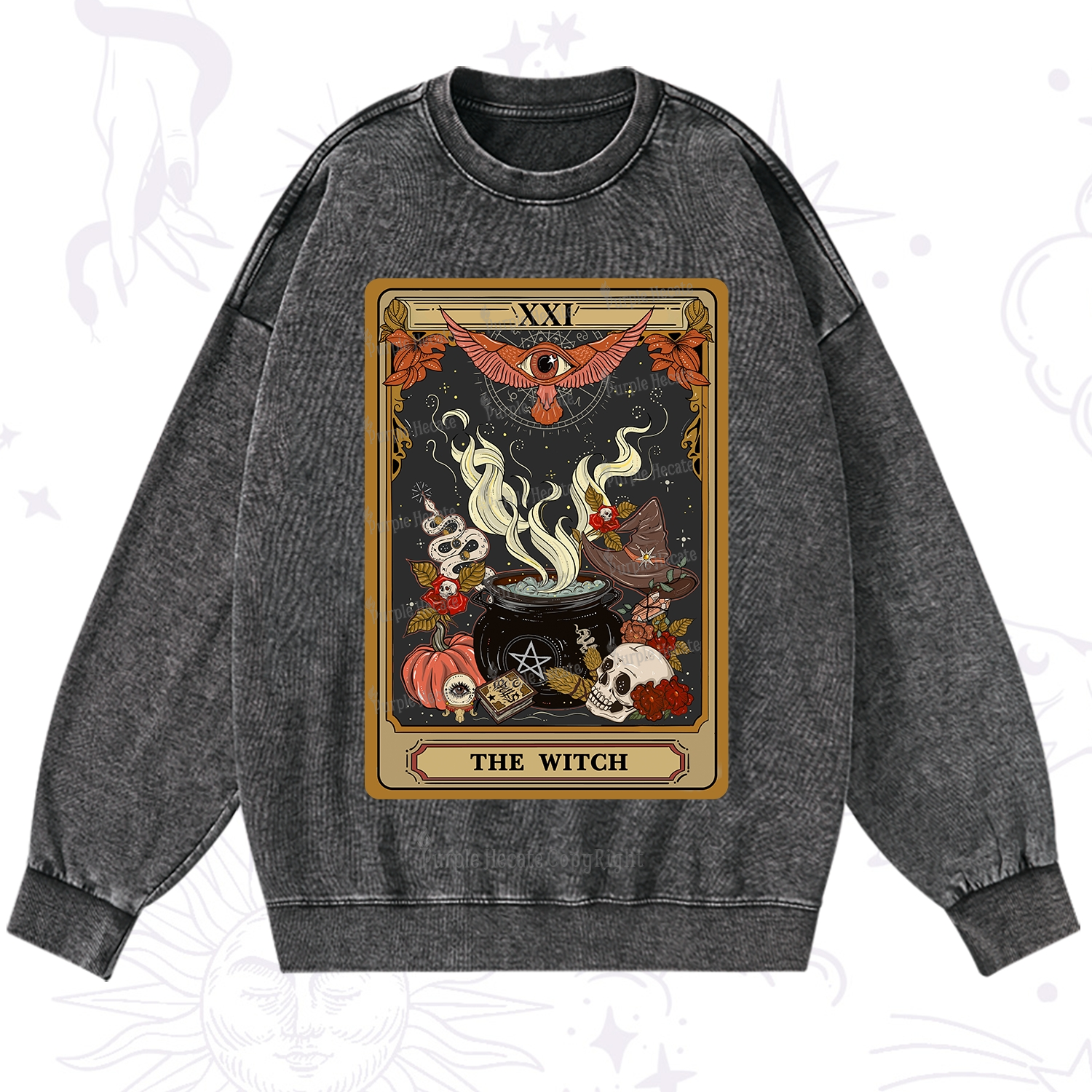 Purplehecate The Witch Magical Tarot Washed Sweatshirt