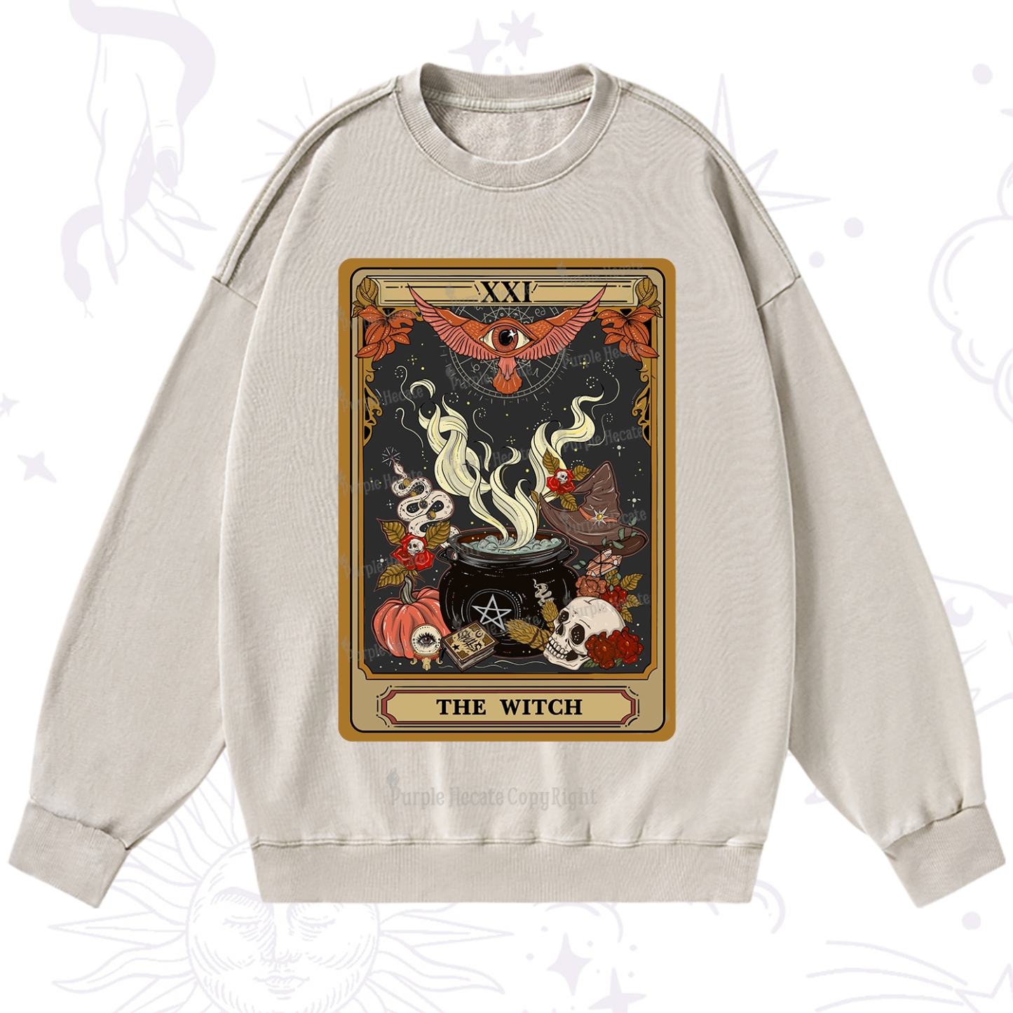 Purplehecate The Witch Magical Tarot Washed Sweatshirt