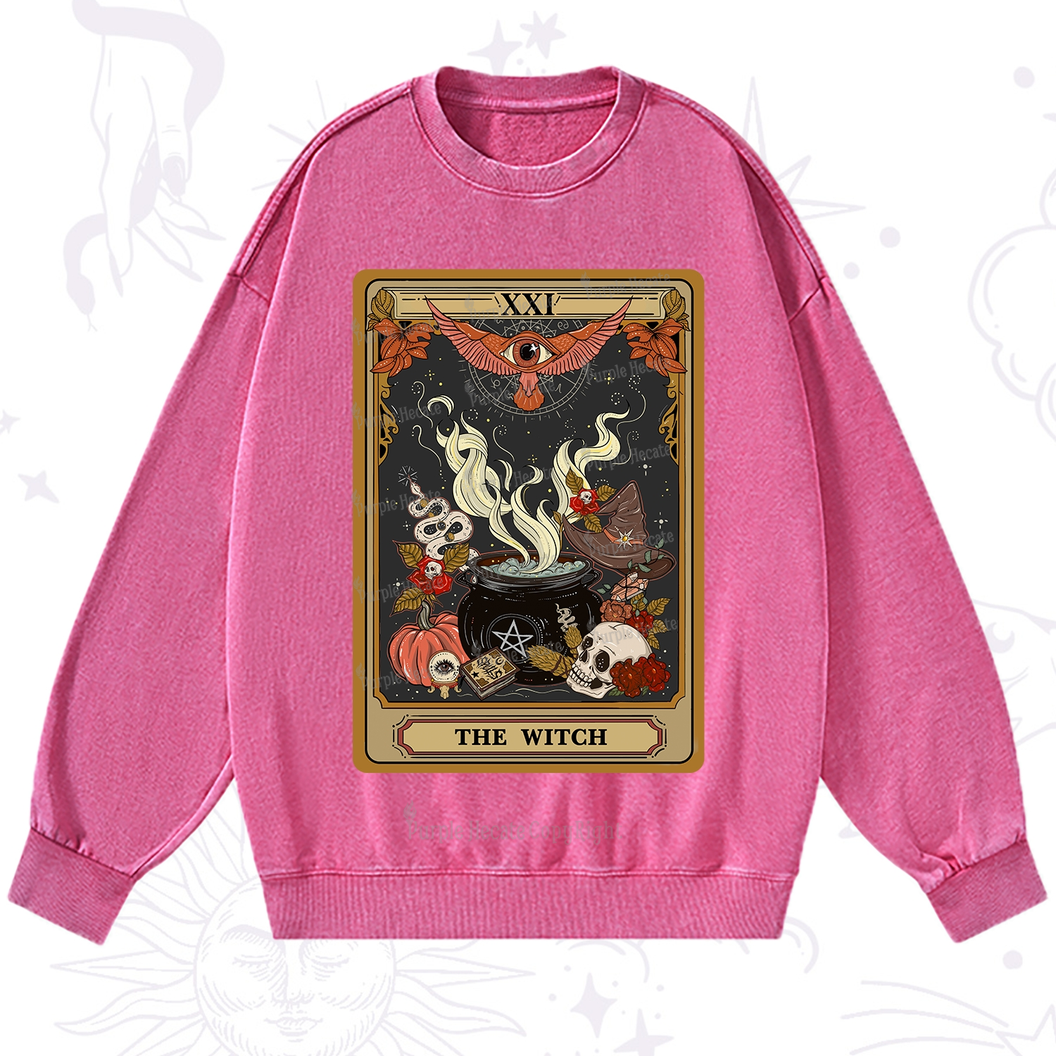 Purplehecate The Witch Magical Tarot Washed Sweatshirt