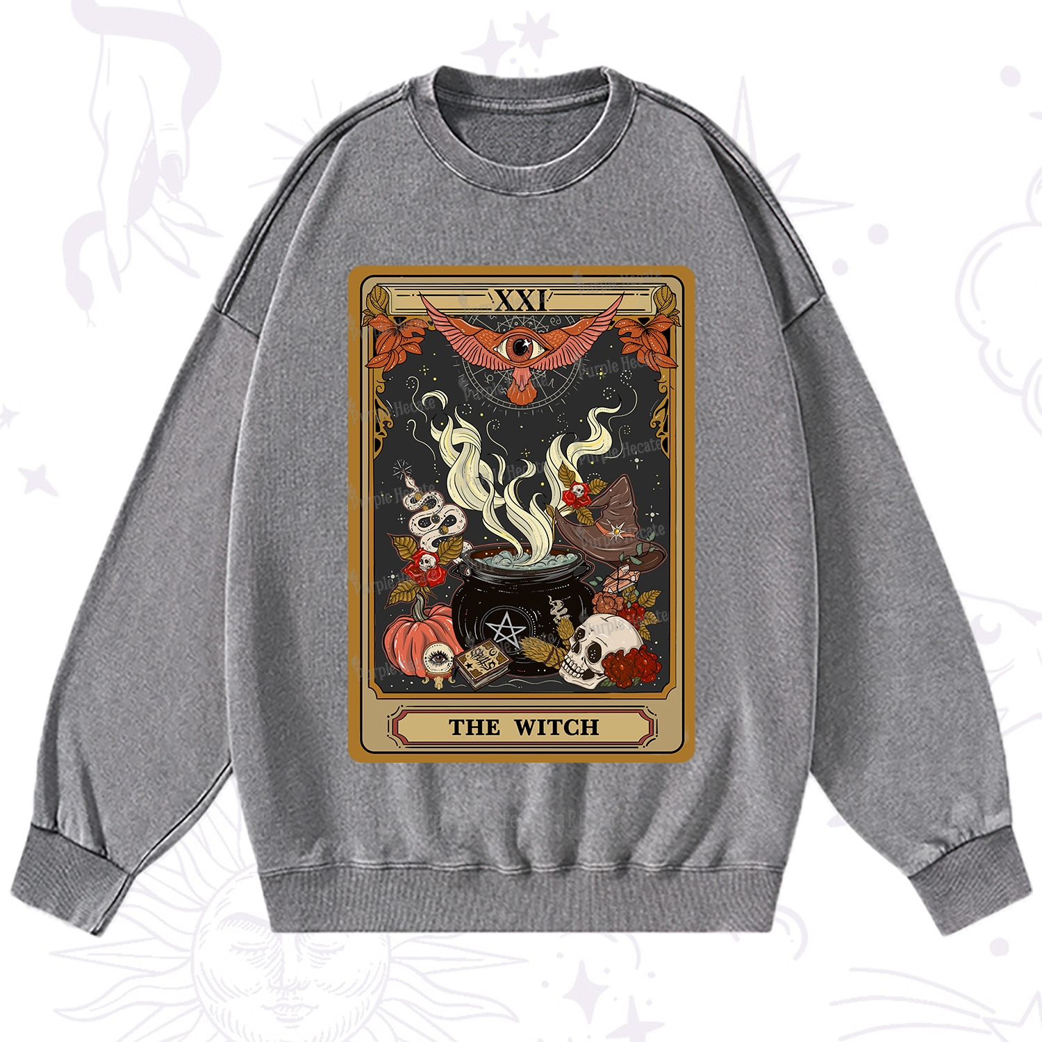 Purplehecate The Witch Magical Tarot Washed Sweatshirt
