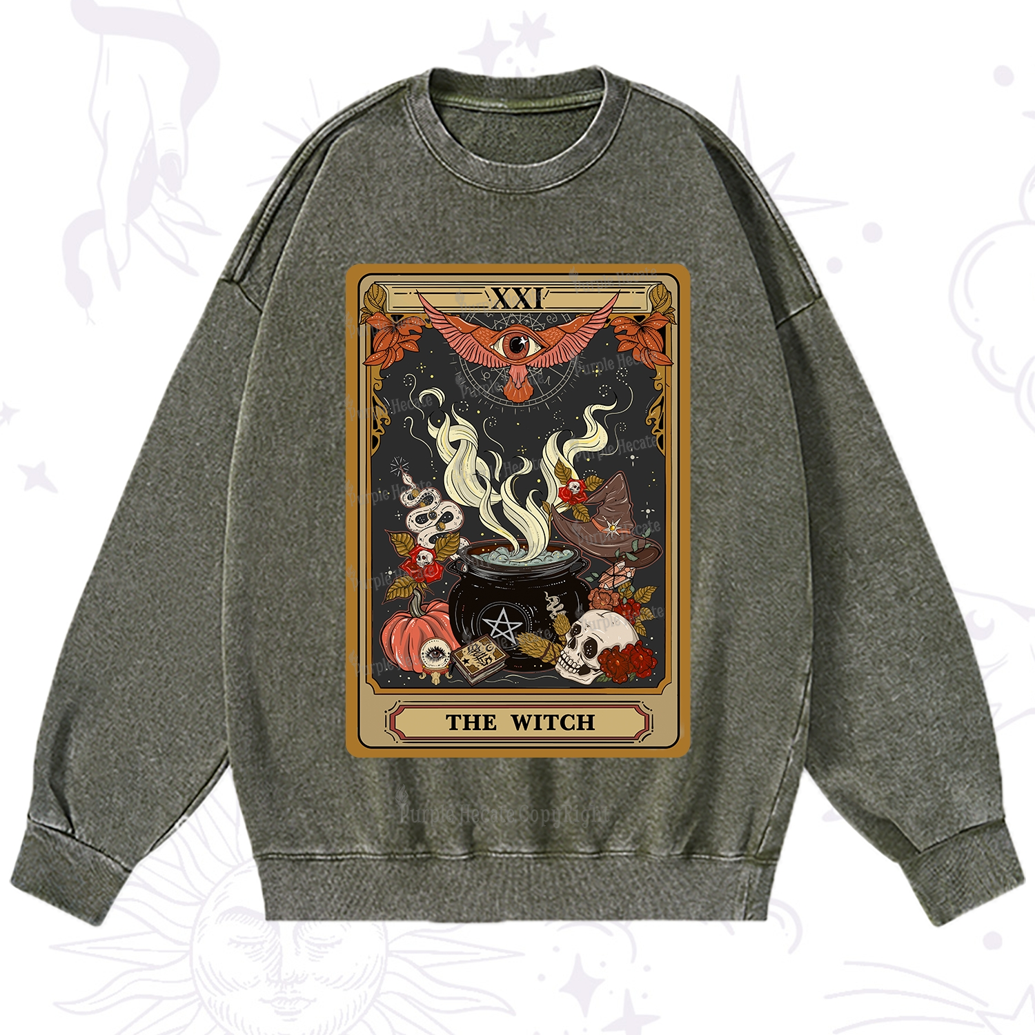 Purplehecate The Witch Magical Tarot Washed Sweatshirt