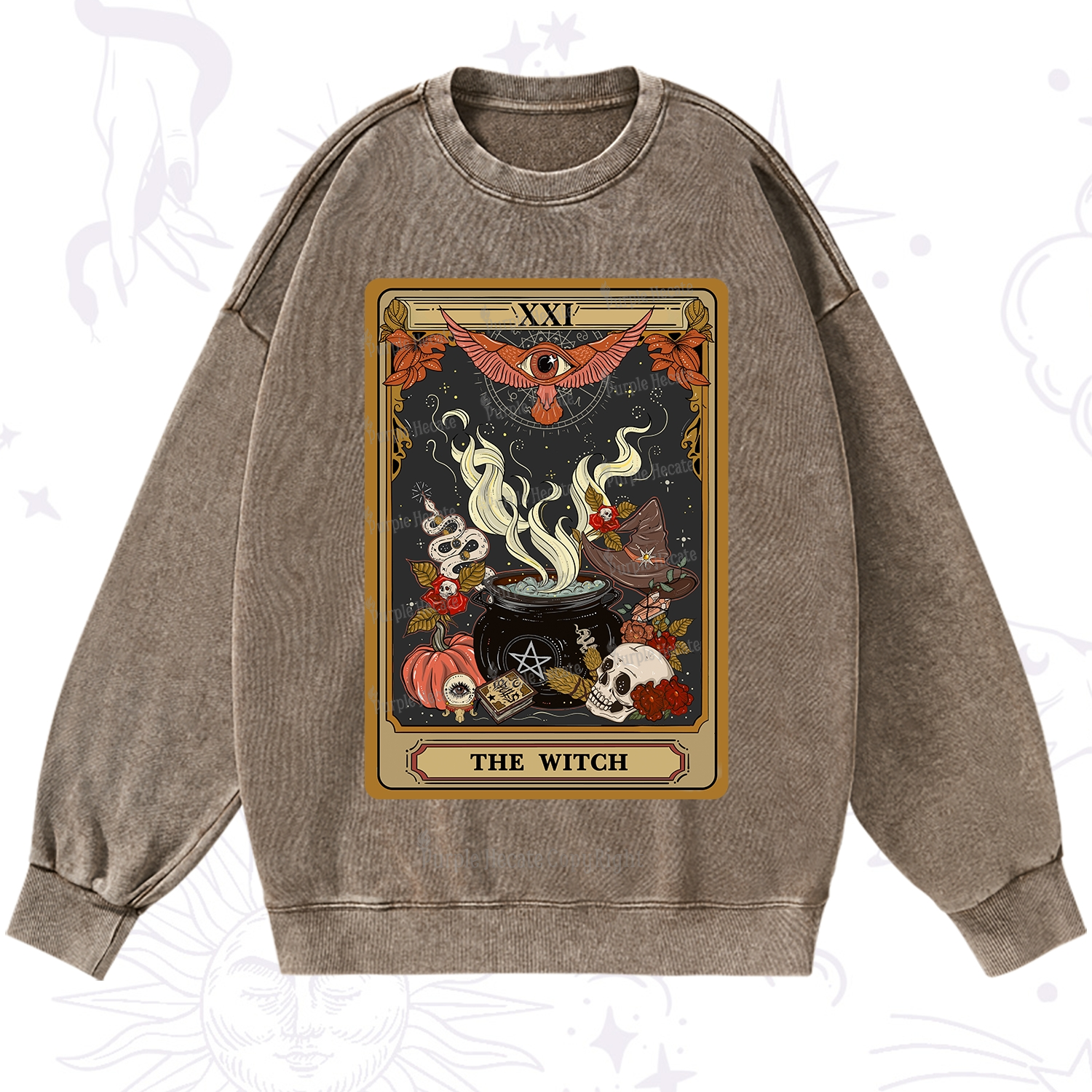 Purplehecate The Witch Magical Tarot Washed Sweatshirt