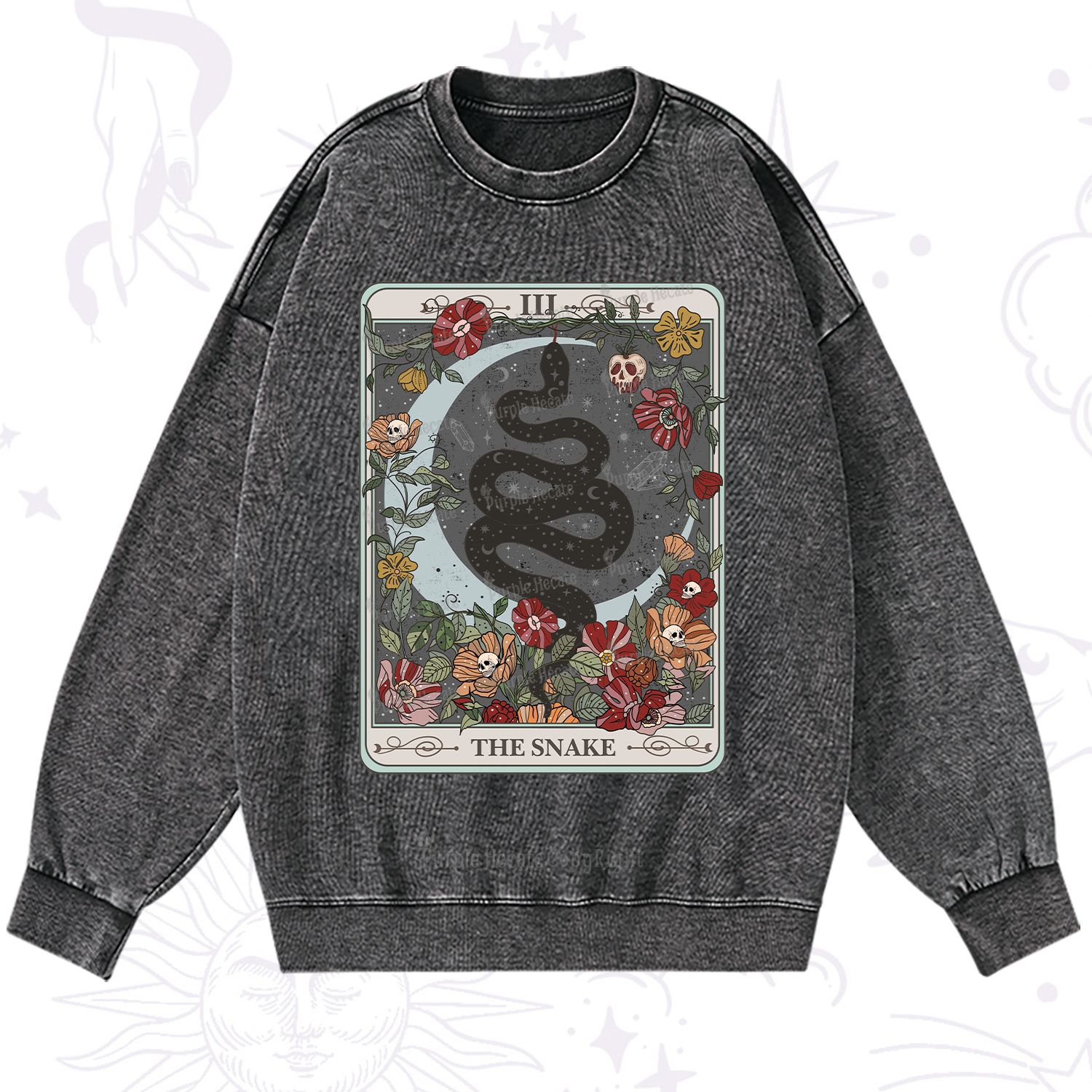 Purplehecate The Snake Tarot Washed Sweatshirt