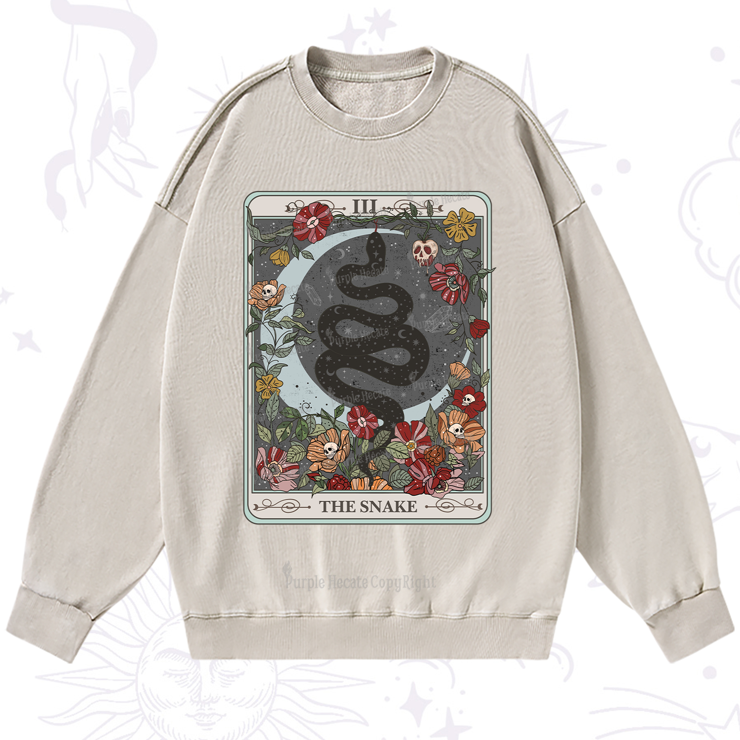 Purplehecate The Snake Tarot Washed Sweatshirt
