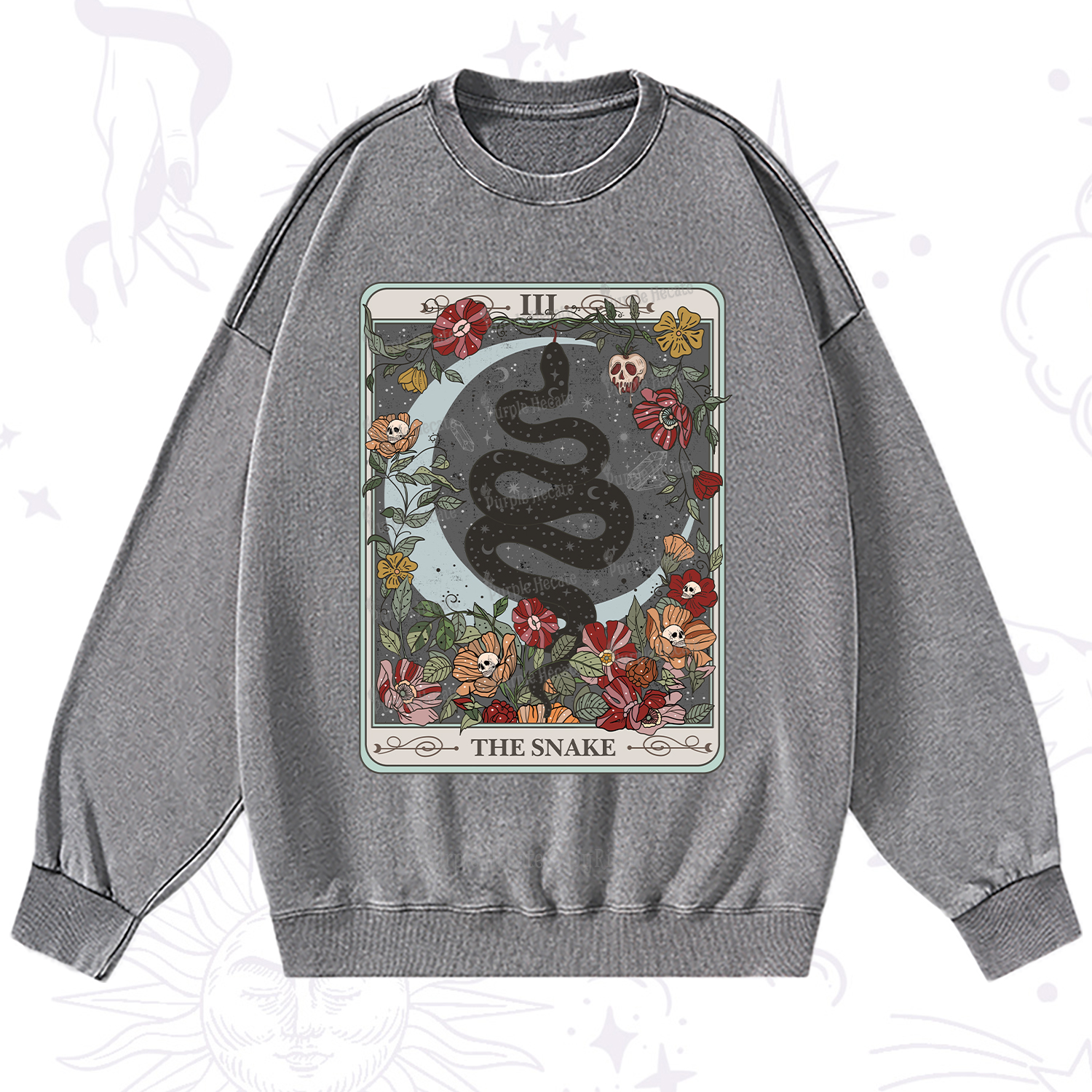 Purplehecate The Snake Tarot Washed Sweatshirt