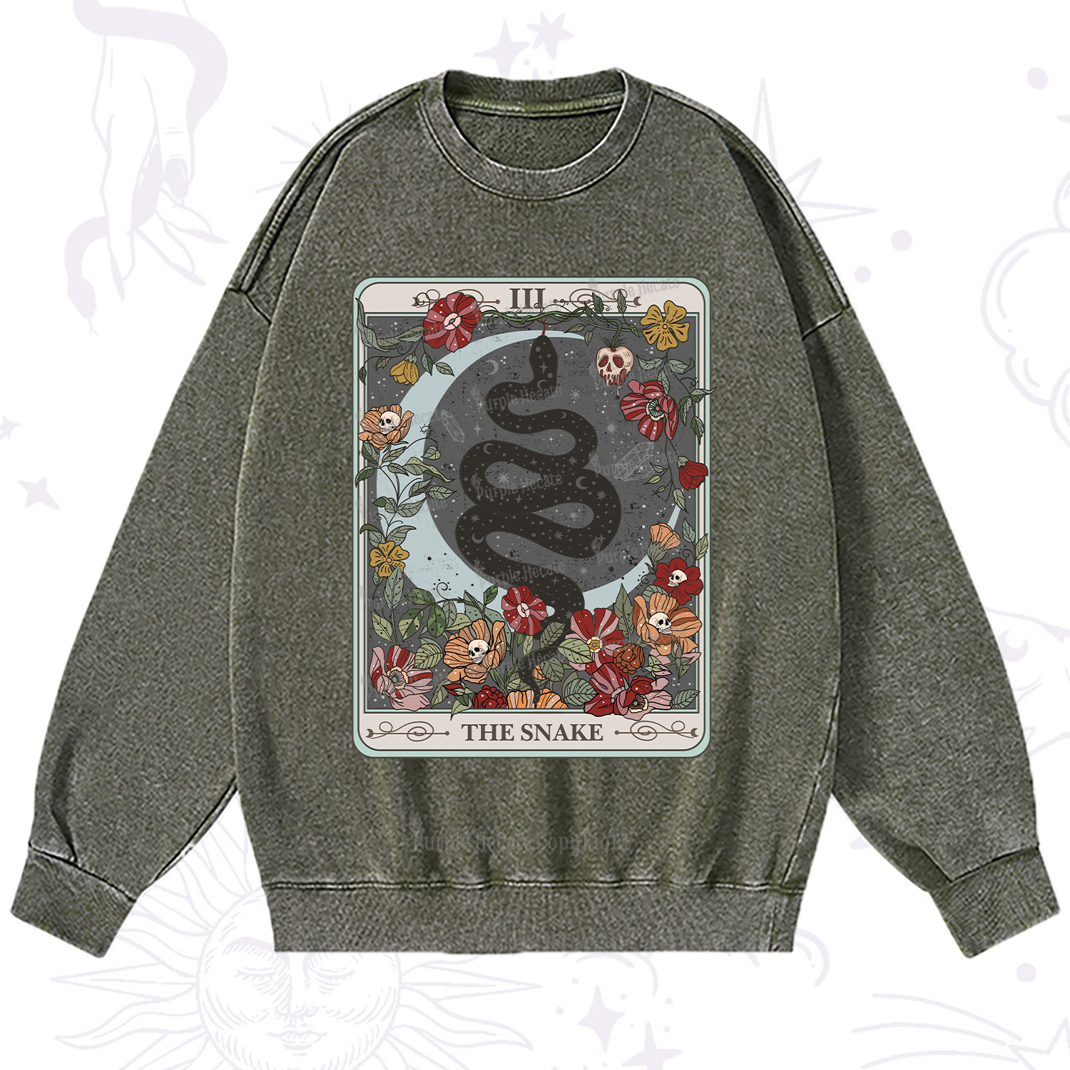 Purplehecate The Snake Tarot Washed Sweatshirt