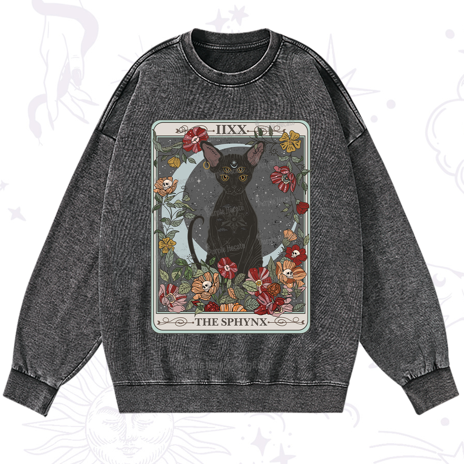 Purplehecate The Sphynx Tarot Washed Sweatshirt