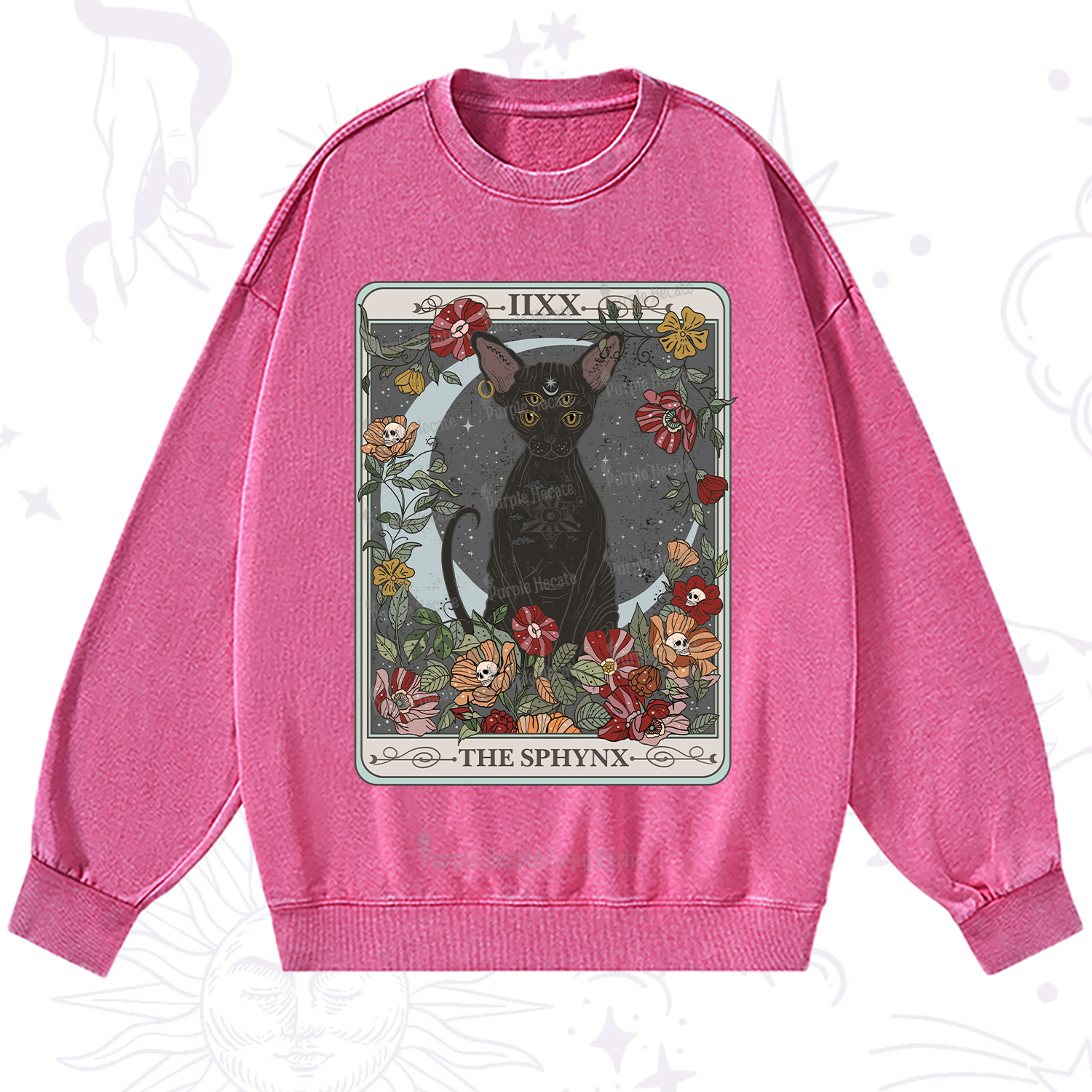Purplehecate The Sphynx Tarot Washed Sweatshirt