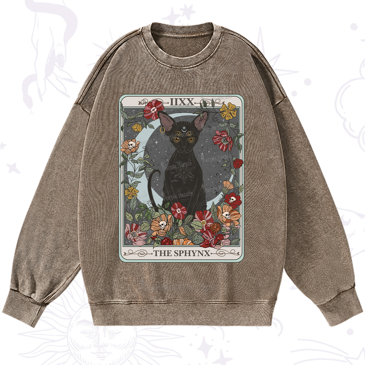 Purplehecate The Sphynx Tarot Washed Sweatshirt