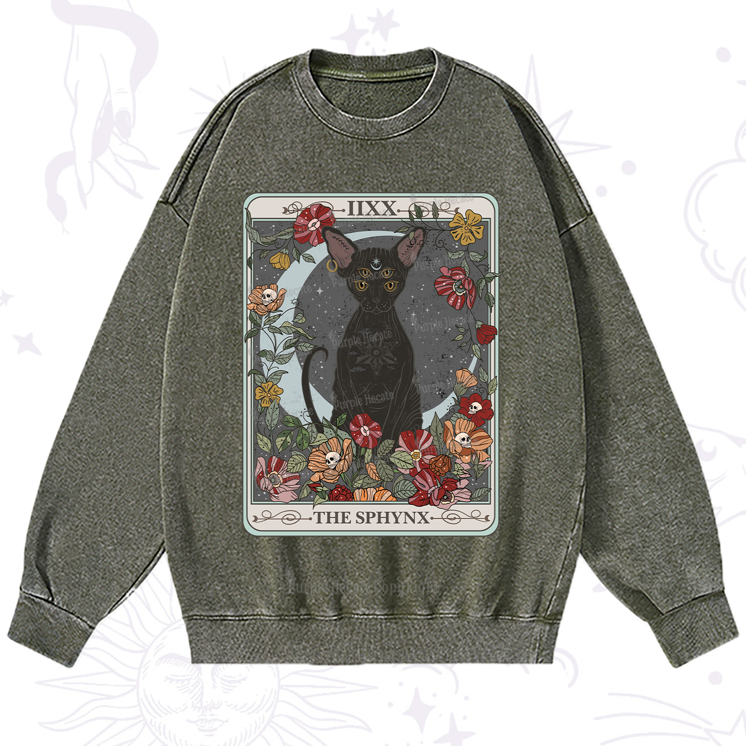 Purplehecate The Sphynx Tarot Washed Sweatshirt