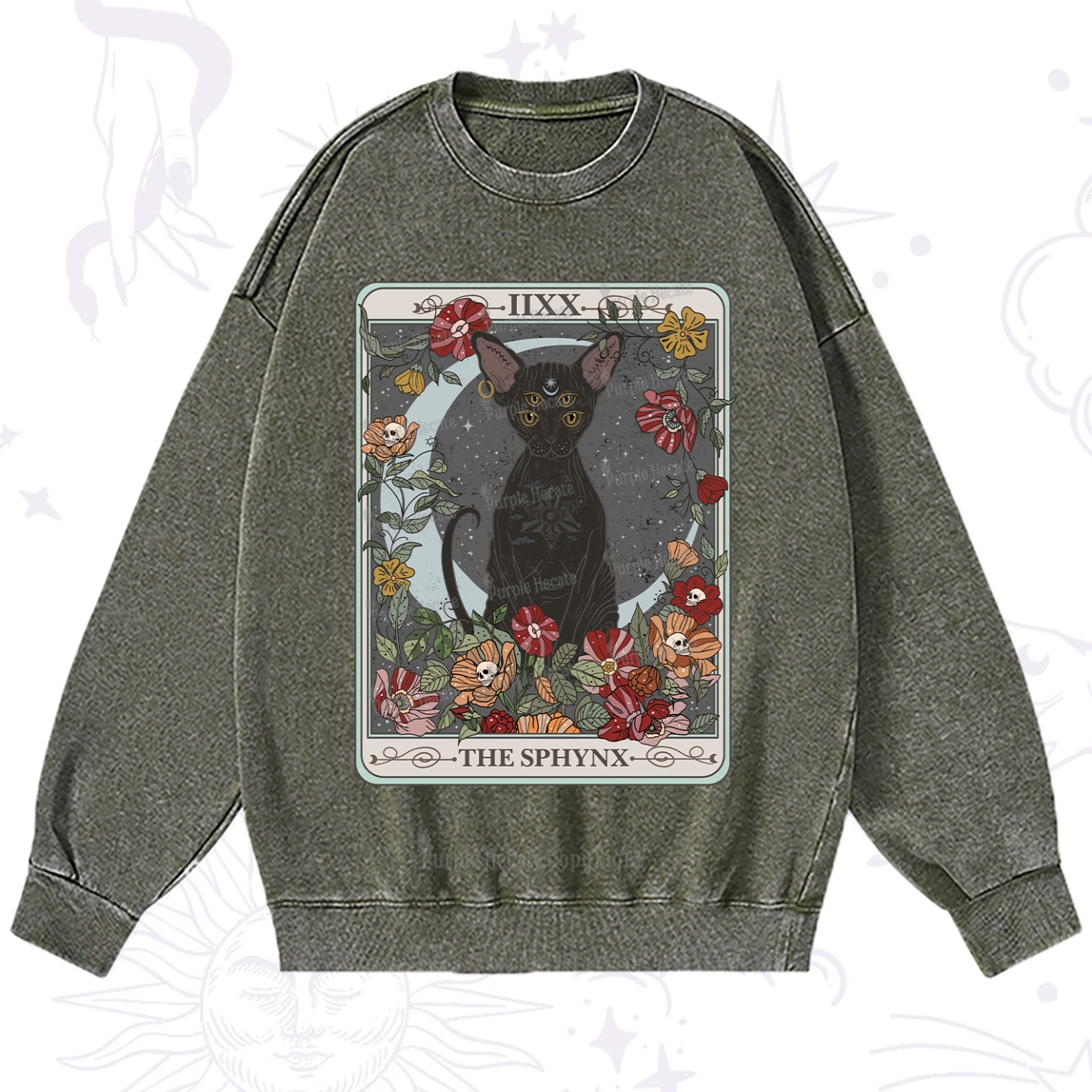 Purplehecate The Sphynx Tarot Washed Sweatshirt