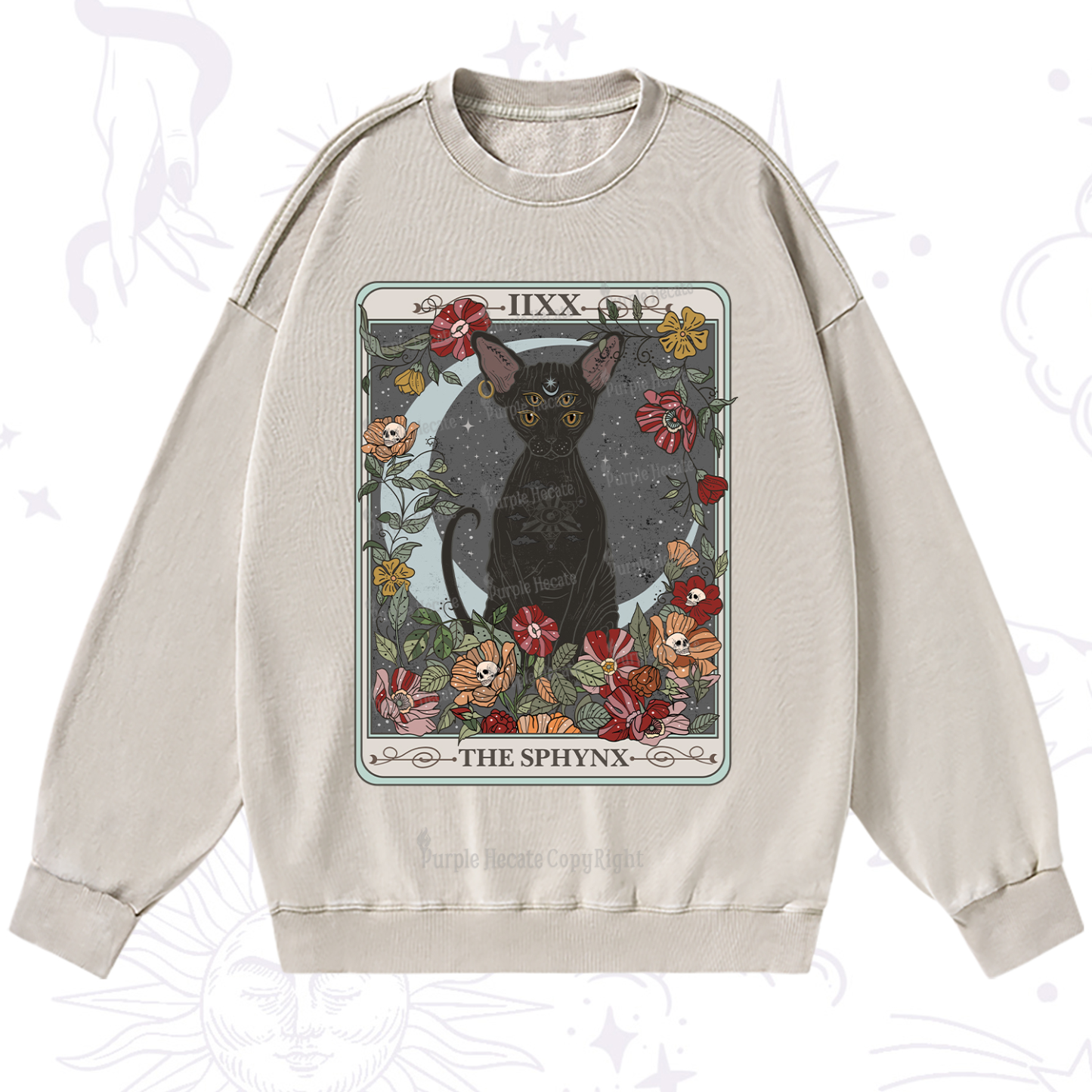 Purplehecate The Sphynx Tarot Washed Sweatshirt
