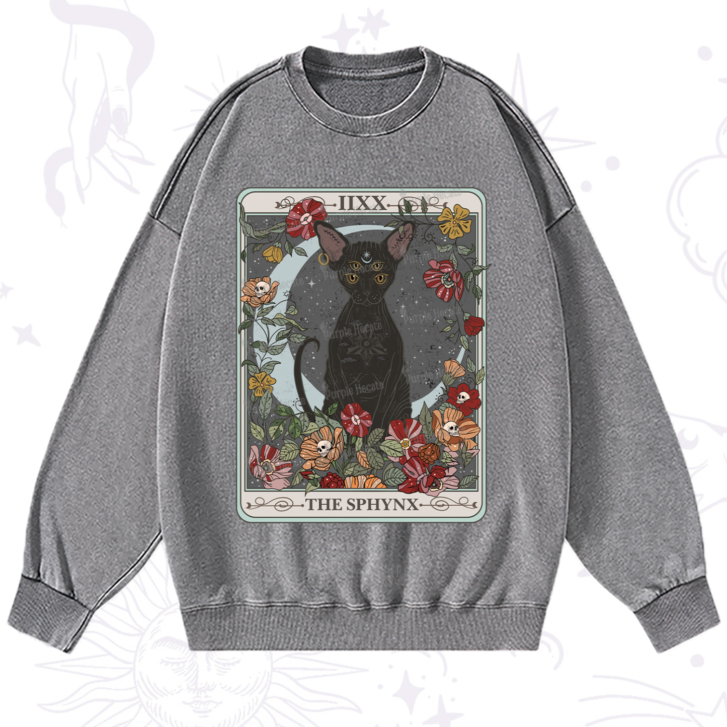 Purplehecate The Sphynx Tarot Washed Sweatshirt